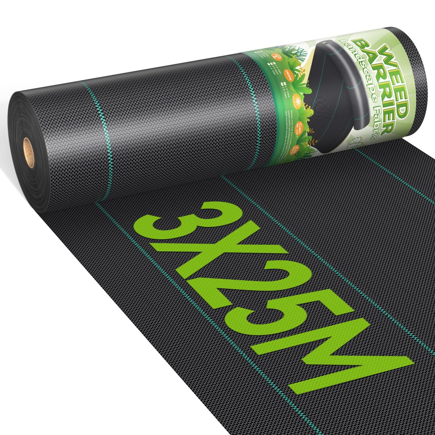 iropro 3m x 25m Heavy Duty Weed Control Membrane Garden Weed Barrier Fabric for Landscaping Driveway Gravel Artificial Grass Lawn Underlay Black Woven