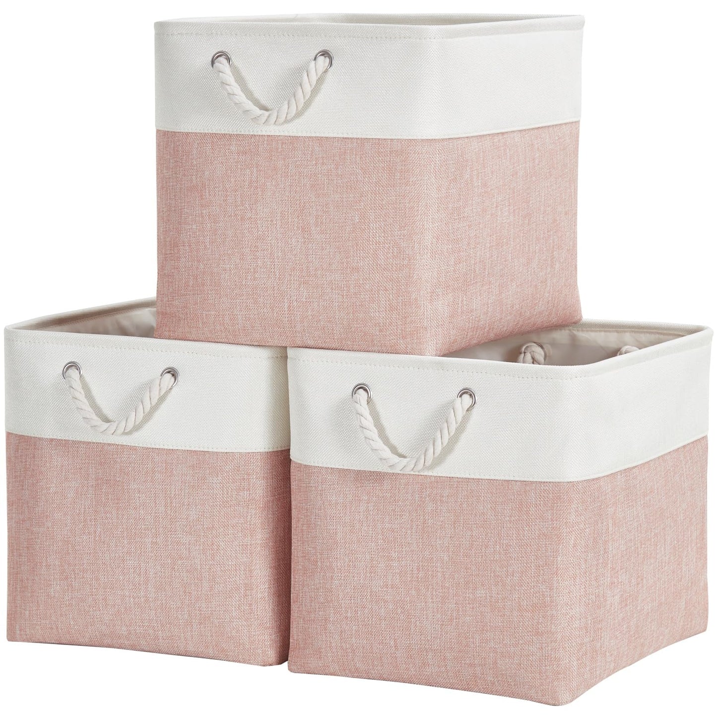 Mangata Fabric Storage Boxes, 28x28x28cm Storage Baskets Storage Cube Boxes for Organizing Clothes Shelf Nursery Home Closet(Pink/White, Set of 3)