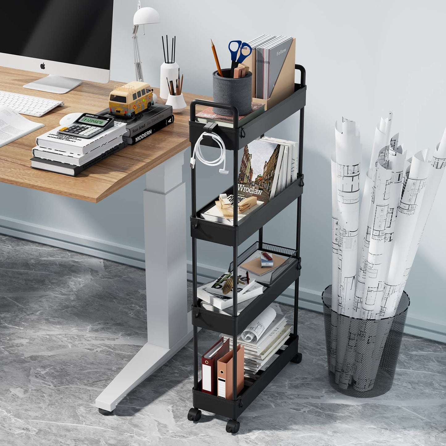 SOLEJAZZ Storage Trolley Cart Slim Rolling Cart Mobile Storage Shelving