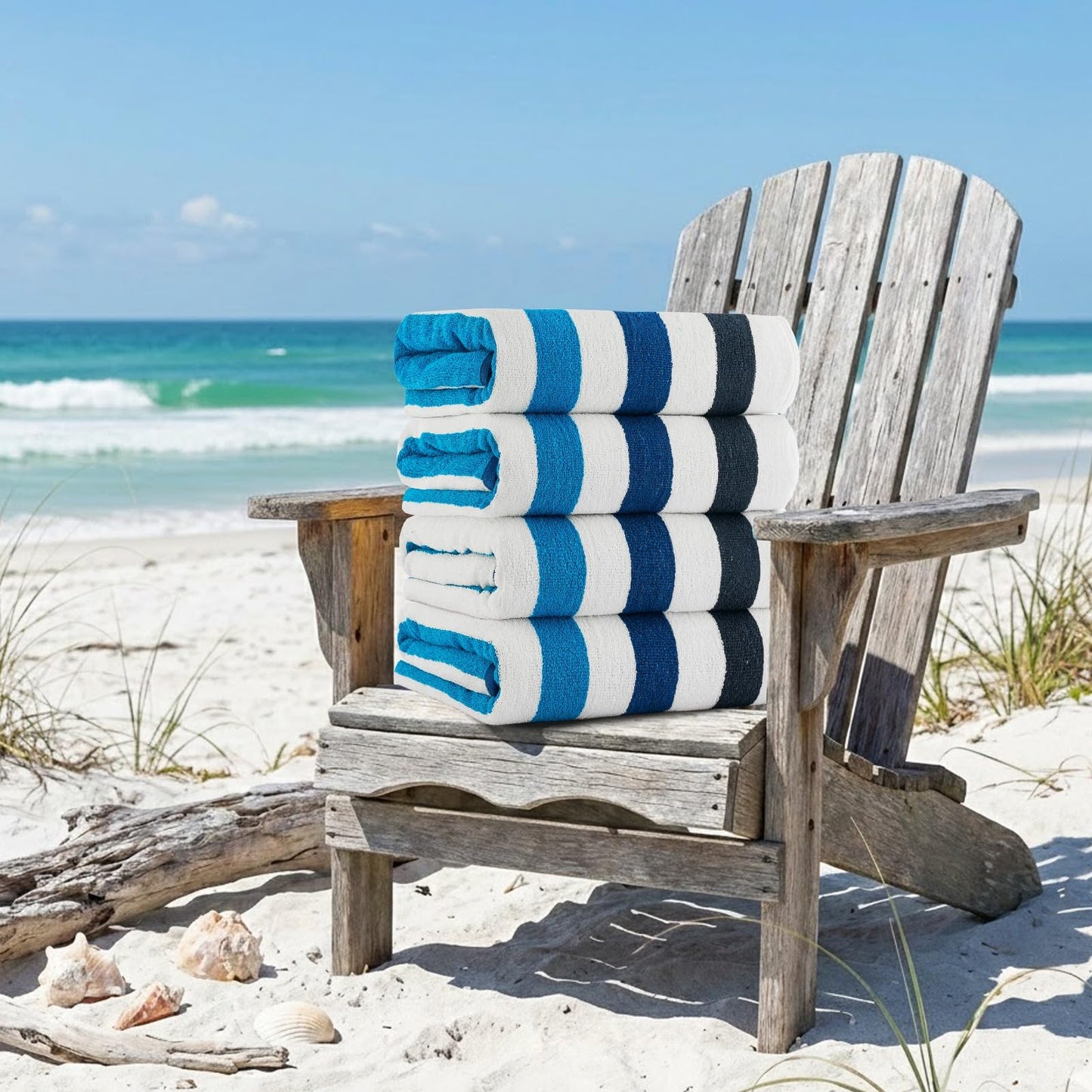 CASA COPENHAGEN Monaco Beach Towels, durable & long-lasting, quick-drying, for pool, bath & shower, 76 x 152 cm, 4-piece set of cotton beach towels