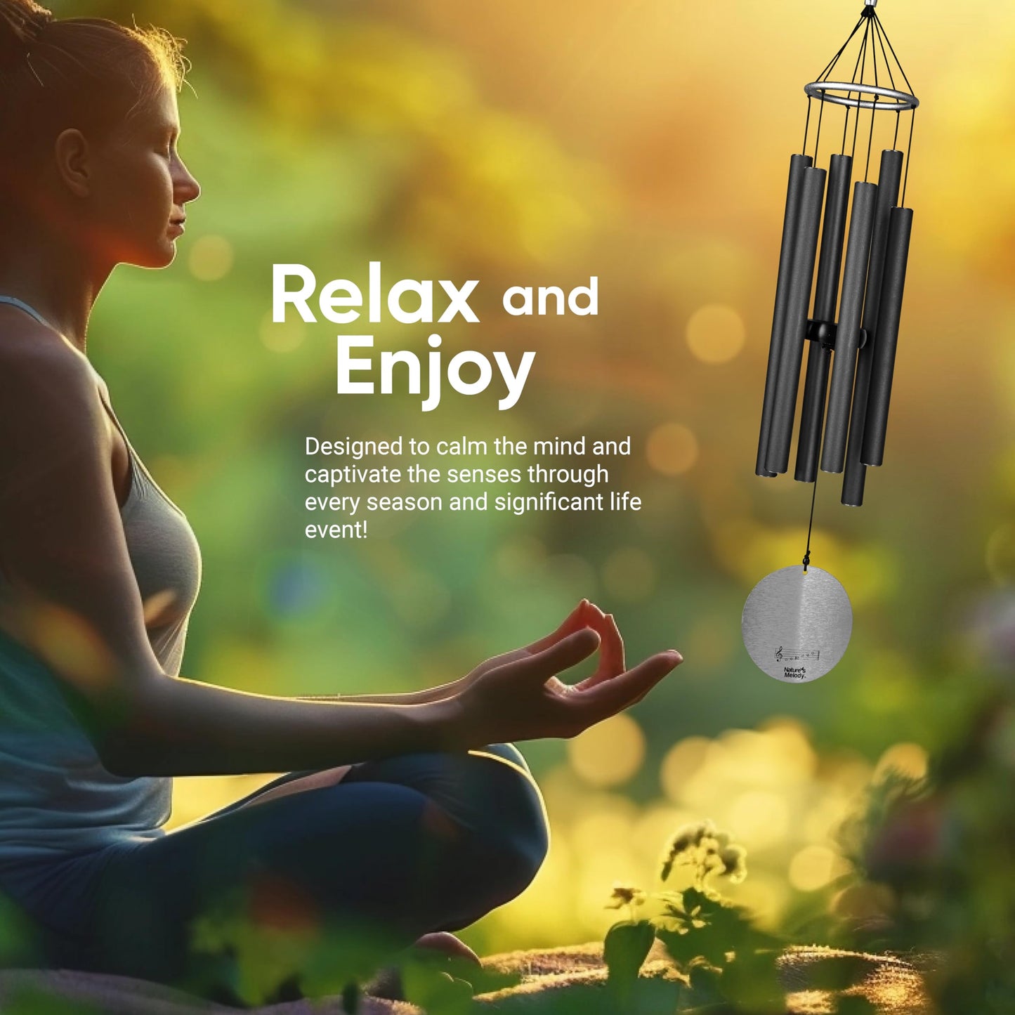 Nature's Melody AT28BK 28-inch Aureole Tunes Windchime - Black