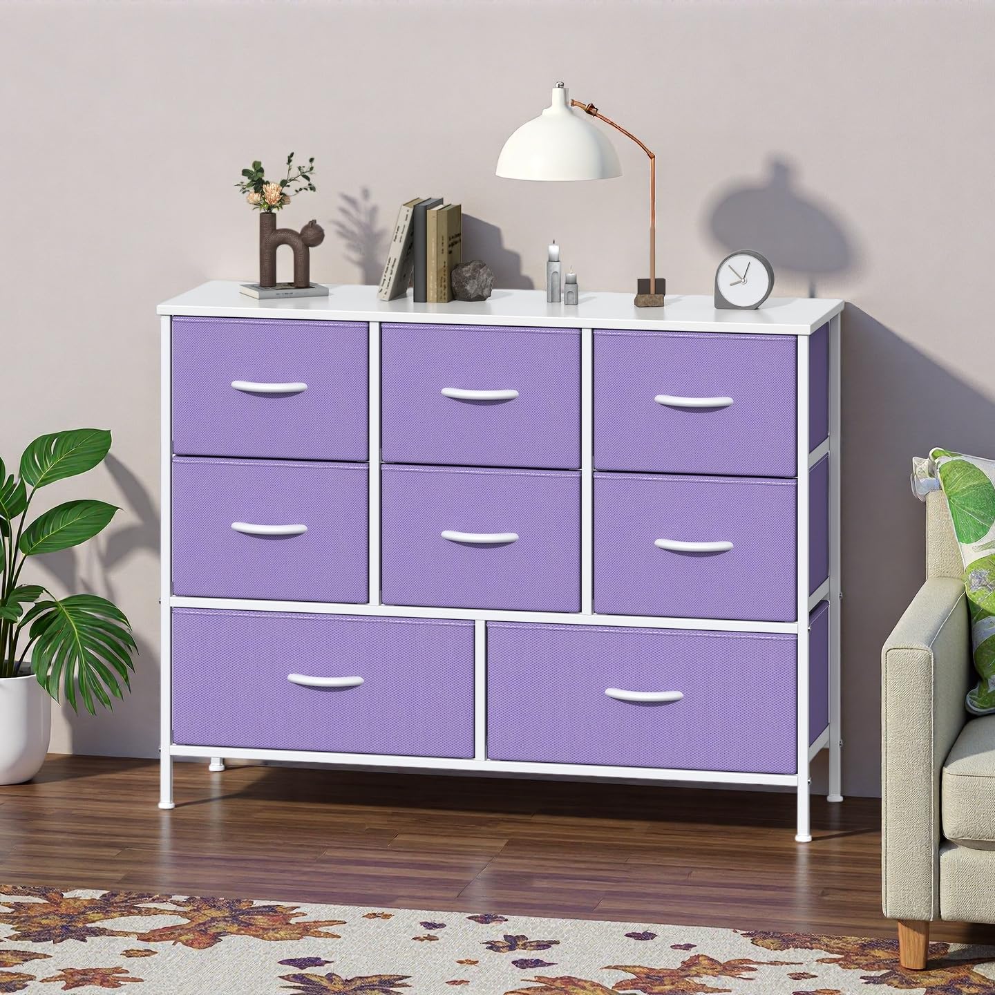 GoaHi Chest of Drawers, Fabric Dressers with Metal Frame and MDF Wooden Top Board, Adjustable Feet, Anti-Tip Safety