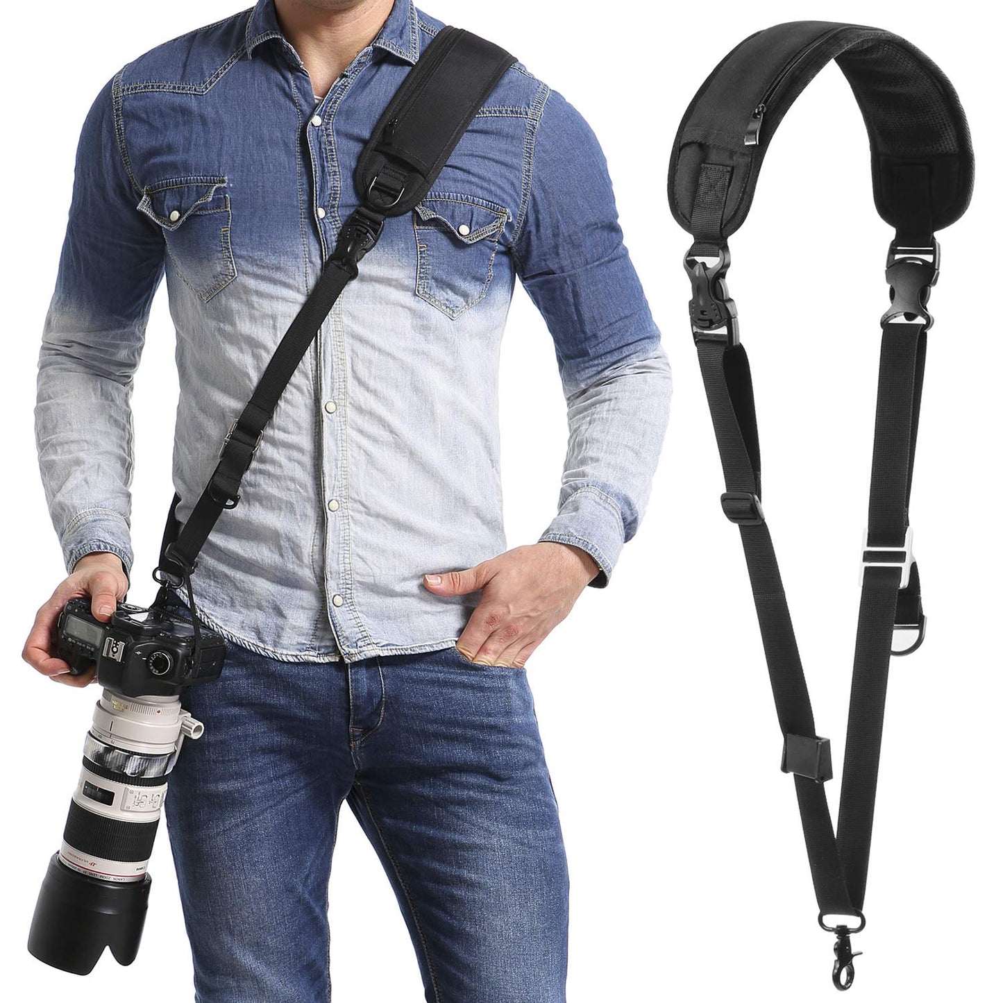 waka Camera Shoulder Strap, Anti-slip Over Shoulder Camera Sling Strap Quick Release with Safety Tether, Comfortable Camera Neck Strap for DSLR Camera