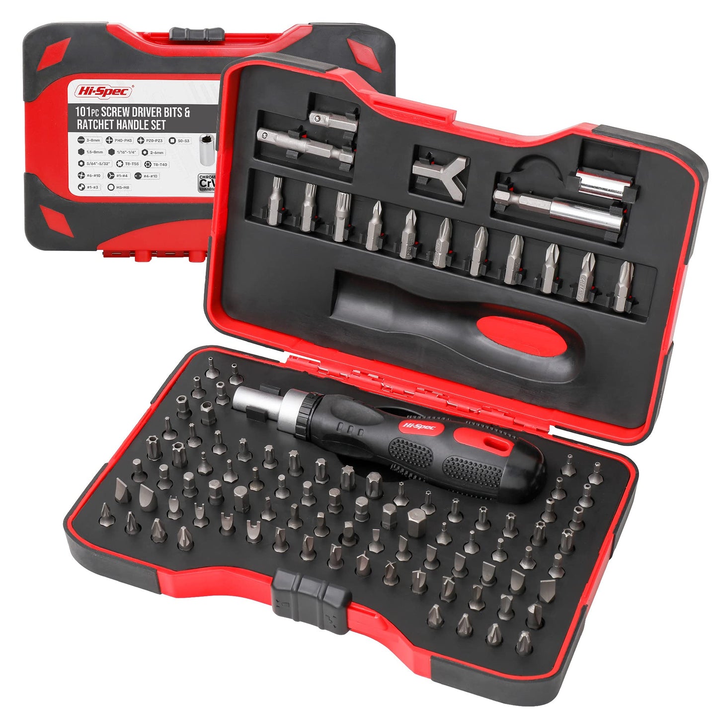 Hi-Spec 101pc 1/4? Hex Multi Bit Screwdriver Set & Ratchet Handle Set - Tamper Proof & Torx Security Driver Bits in Storage Case Holder for Easy