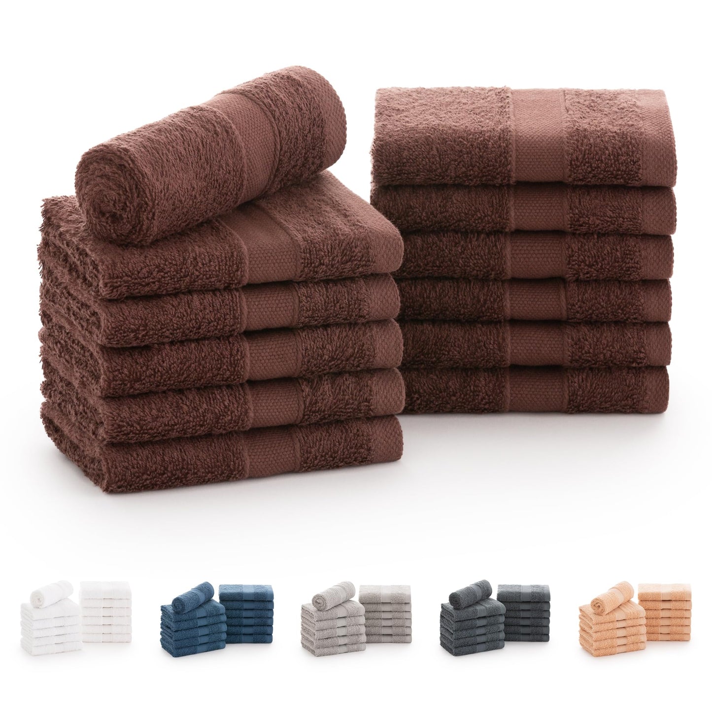 Todocama - Set of 12 Hand Towels (30 x 30 cm) 100% Soft and Absorbent Cotton, 550 gsm Premium, (Chocolate)