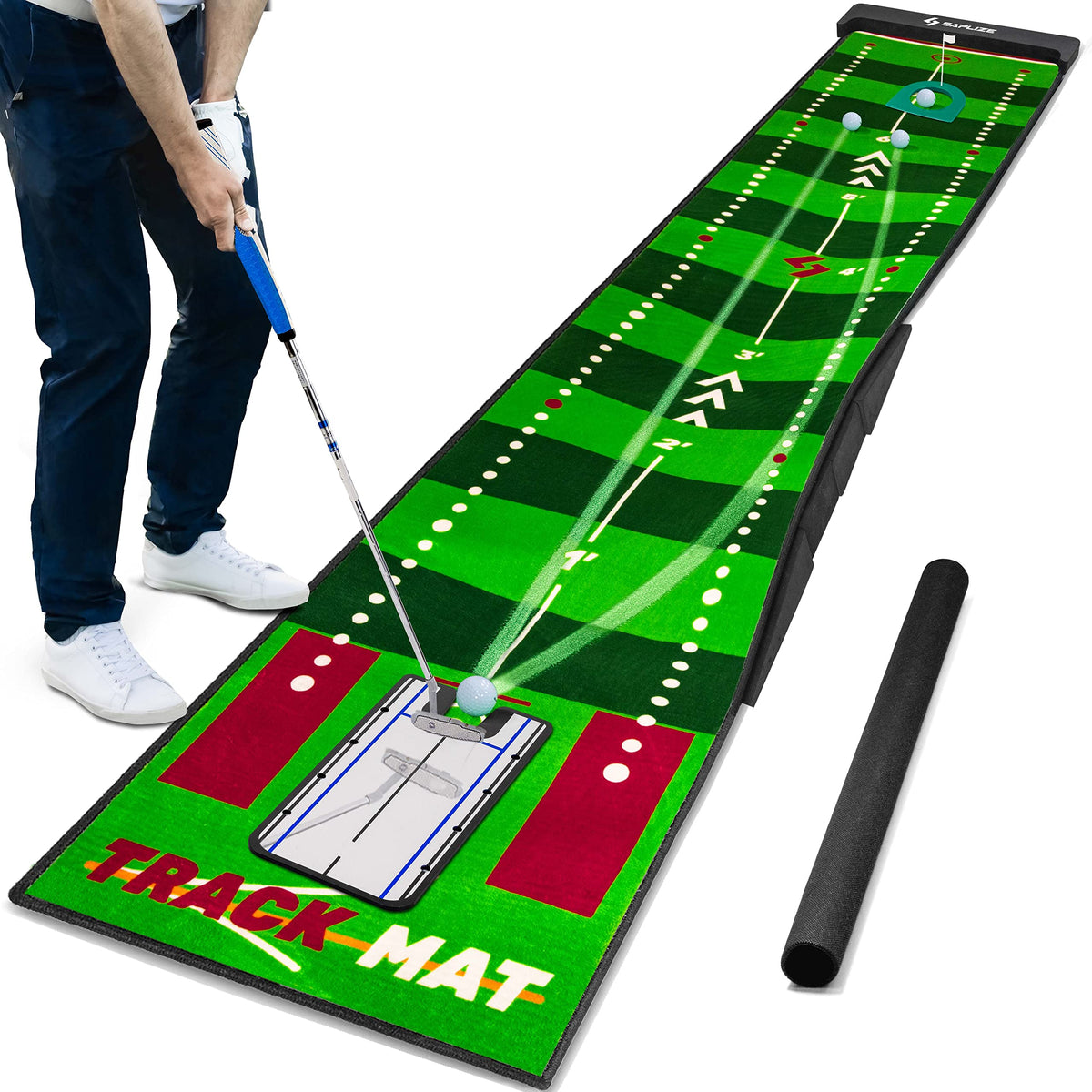 SAPLIZE Golf Putting Mat, Visible Trajectory Tracing, Multiple Training Modes, with Putting Alignment Mirror and Adjustable Green Slopes, Putting