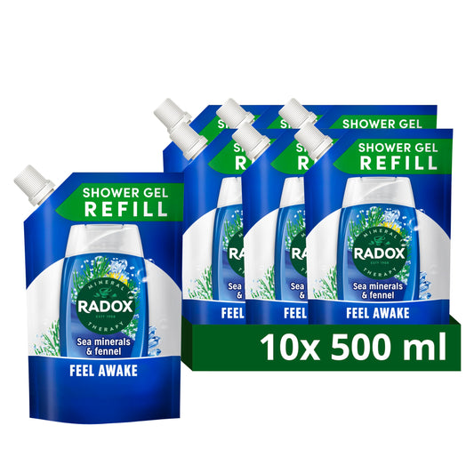 Radox Mineral Therapy Feel Awake Refill Pouch Body wash 2-in-1 shower gel & shampoo with a sea mineral & fennel fragrance for a refreshing shower
