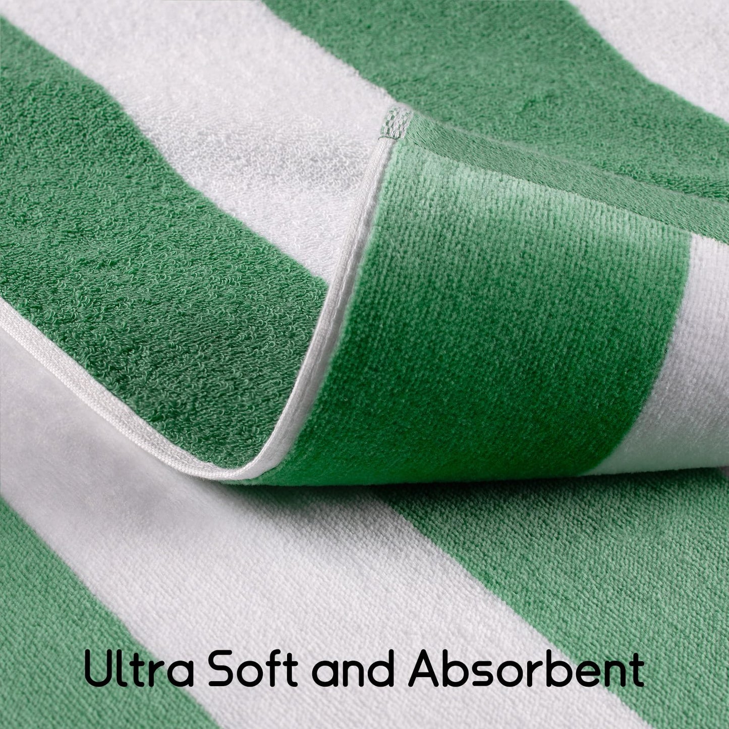 Ouxiaobai Cotton Oversized Beach Towel - 35 x 70 Inch Large Size Pool Towel, Striped Soft Cabana Swim Towel (Green)