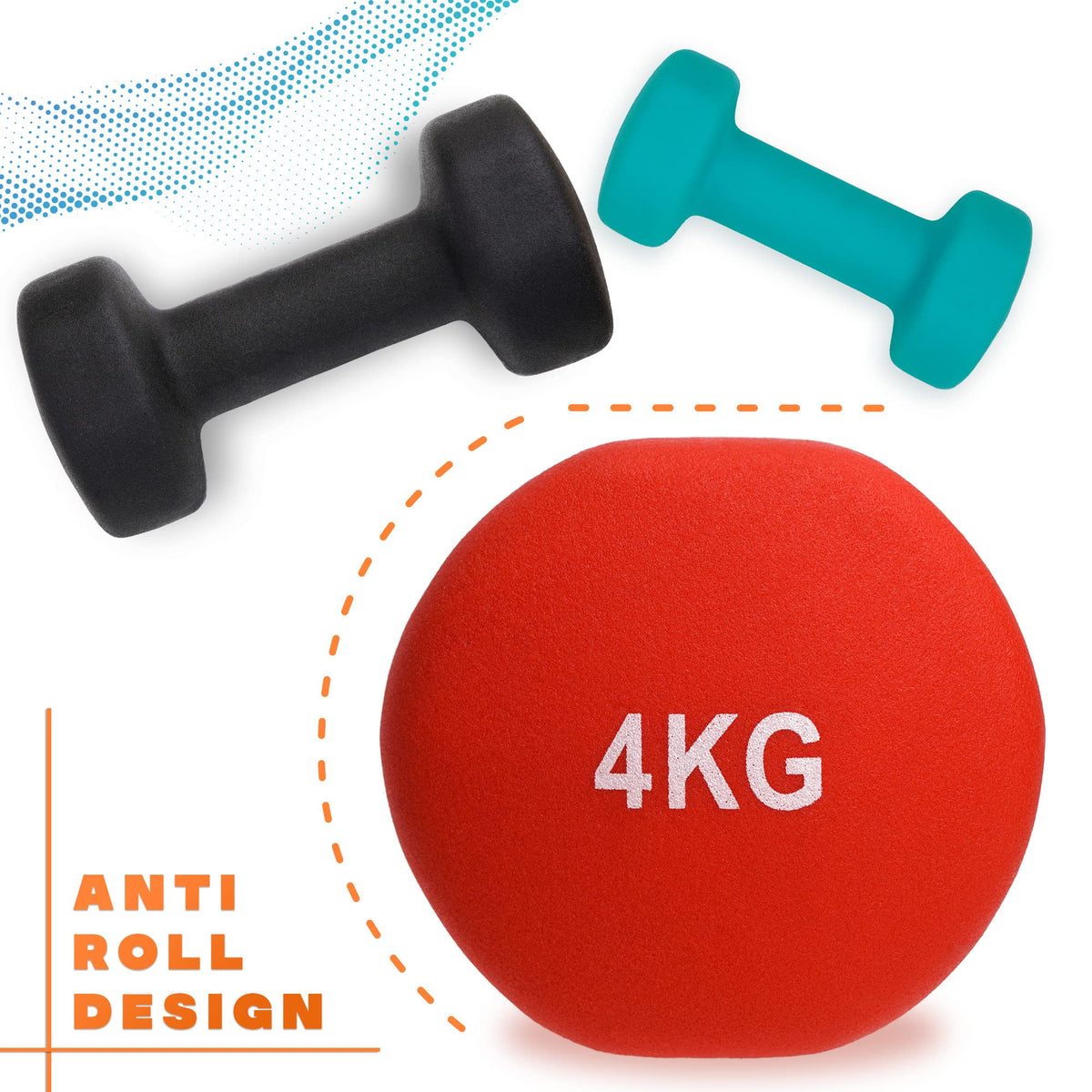 Neoprene Coated Dumbbells for Home Exercise, Pilates, Gym, Cardio, Dumbbell Weights Set in 1kg 2kg 3kg 4kg 5kg Pairs by Nordfit