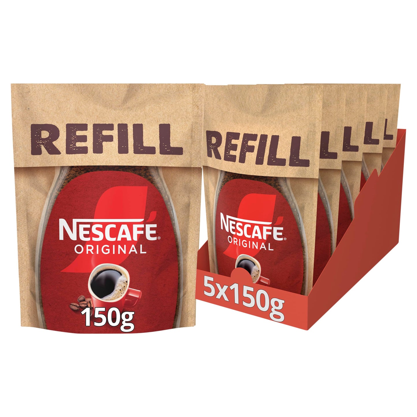 NESCAF? Original Instant Coffee Refill Pouch 150g, Rich Aroma, Full and Bold Flavour (Pack of 5)