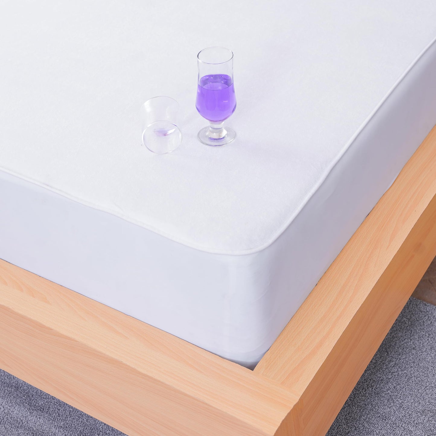 Sheet Story Bamboo Waterproof Mattress Protector Double Size - 40cm Deep Pocket - Hypoallergenic, Terry Bamboo Fabric - Mattress Protector Double Bed