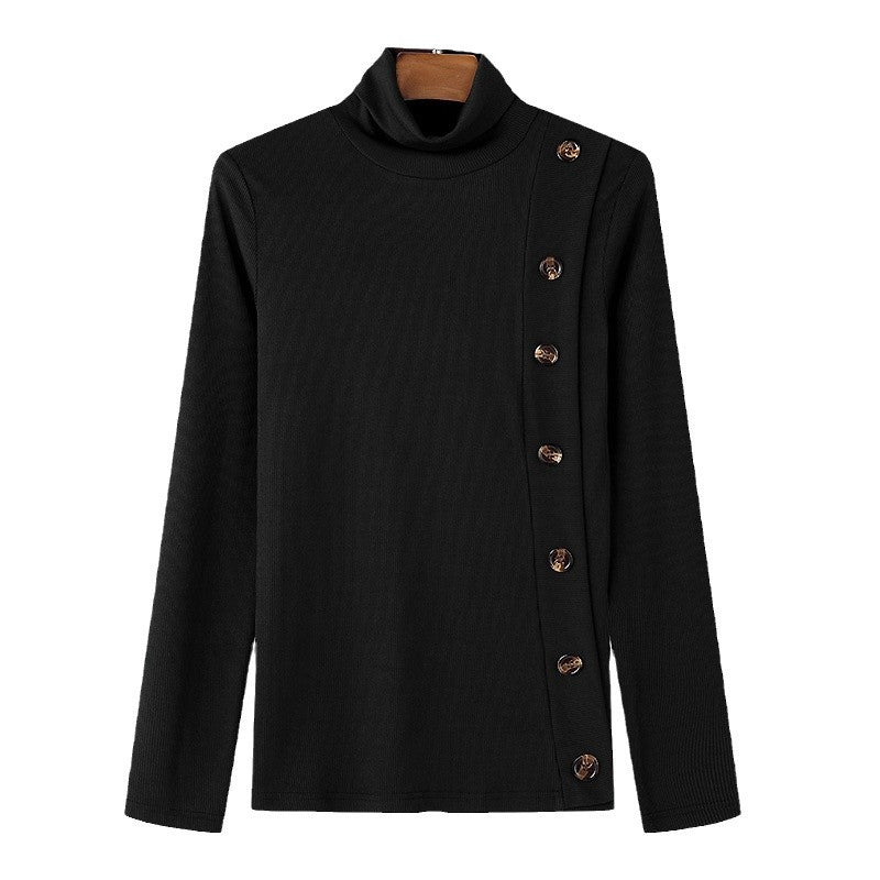 European And American Men Casual Sweater Turtleneck Buttons Solid Color Long Sleeve