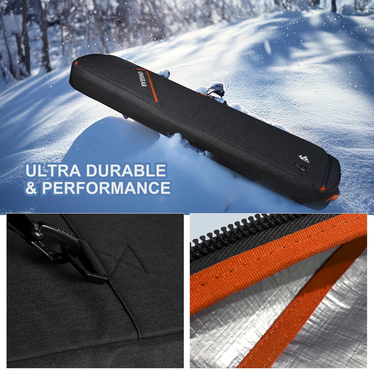 Unigear Snowboard Ski Bag for Air Travel, Reinforced Double Padded Snowboard Bag with 10mm EPE Dense, Water-Resistant and Durable up to 175cm Ski