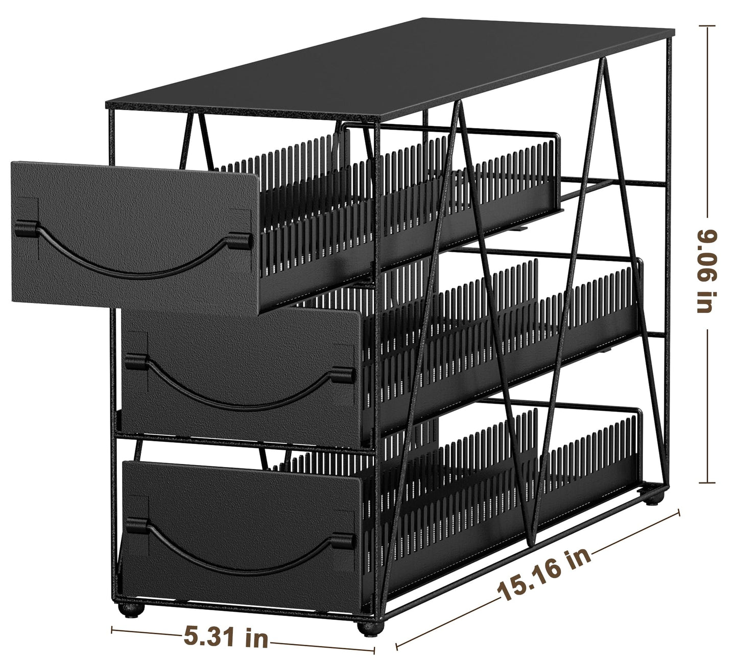 HFHOME Coffee Pod Holder Drawer for 90 Nespresso Vertuo Pods, 3 Tier Nespresso Pod Organizer, Metal Coffee Capsules Storage Stand with Sliding Drawers