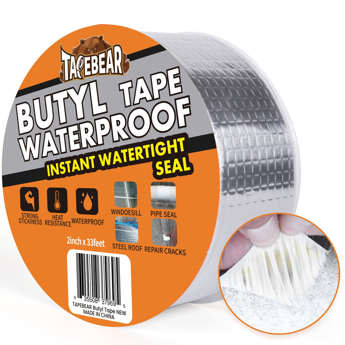 TAPEBEAR 50mm x 10m Butyl Tape Waterproof Sealant Tape Aluminum Foil Duct Sealing Tape for RV Roof Repair, Boat and Pipe Sealing, Silicone, Glass &