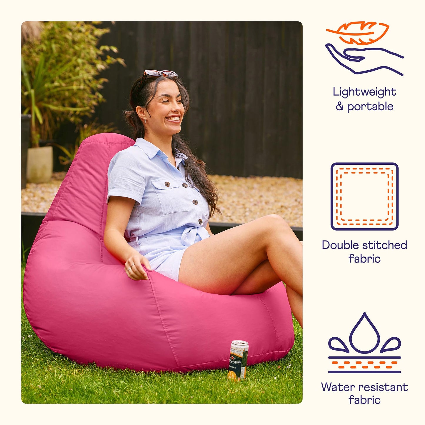 Bean Bag Bazaar Recliner Gaming Bean Bag Chair, Pink, Indoor Outdoor Water Resistant Fabric, Large Beanbag with Filling Included, Gaming Chair,