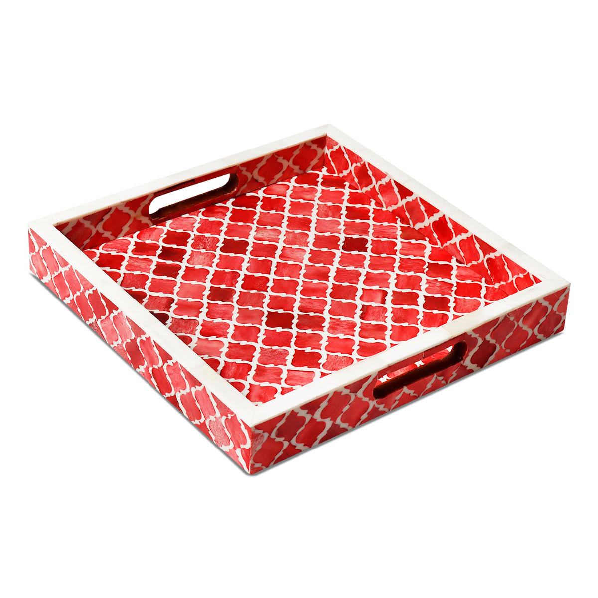 Handicrafts Home Moroccan Pattern Inspired Decorative Trays 12x12 - Chic Red Centerpiece, Versatile Ottoman Tray for Modern Home Decor, Artistic