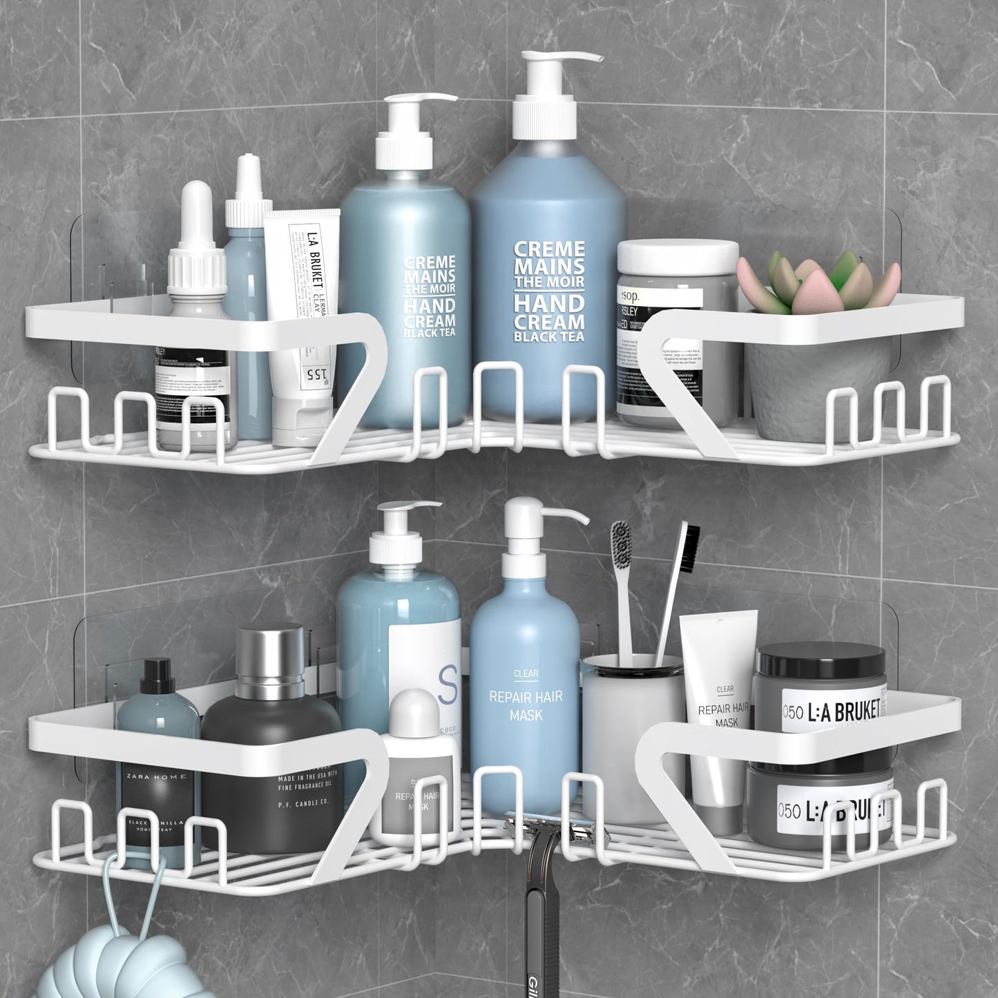 Kegii Shower Caddy Corner with Soap Holder, Shower Storage No Drilling, Corner Bathroom Shelves Storage, White