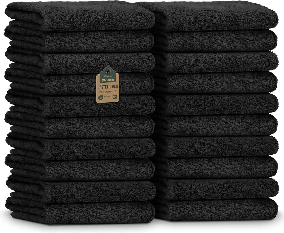 NatureMark Guest Towels - Pack of 20 (30 x 50 cm), 100% Cotton, Oeko-Tex Certified, Soft, Absorbent and Easy to Clean - For Bathroom, Guests & Spa