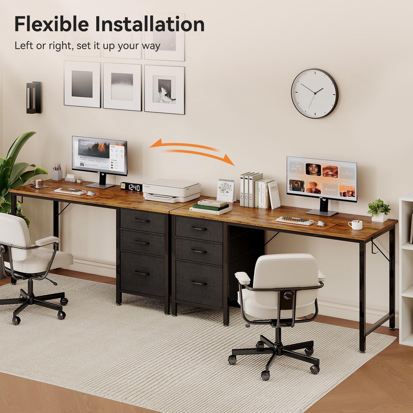Coleshome Computer Desk with Drawers, 120cm Office Desk with Storage, Brown