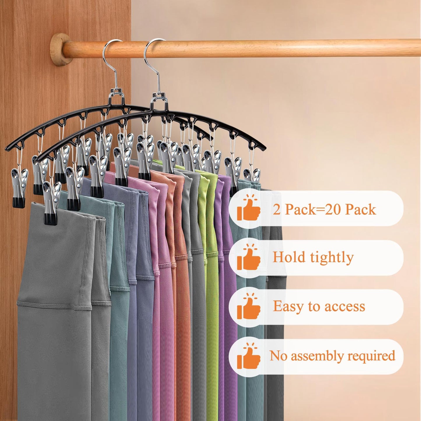 HONZUEN Trouser Hangers with Clips, 2 Pack Space Saving Hangers
