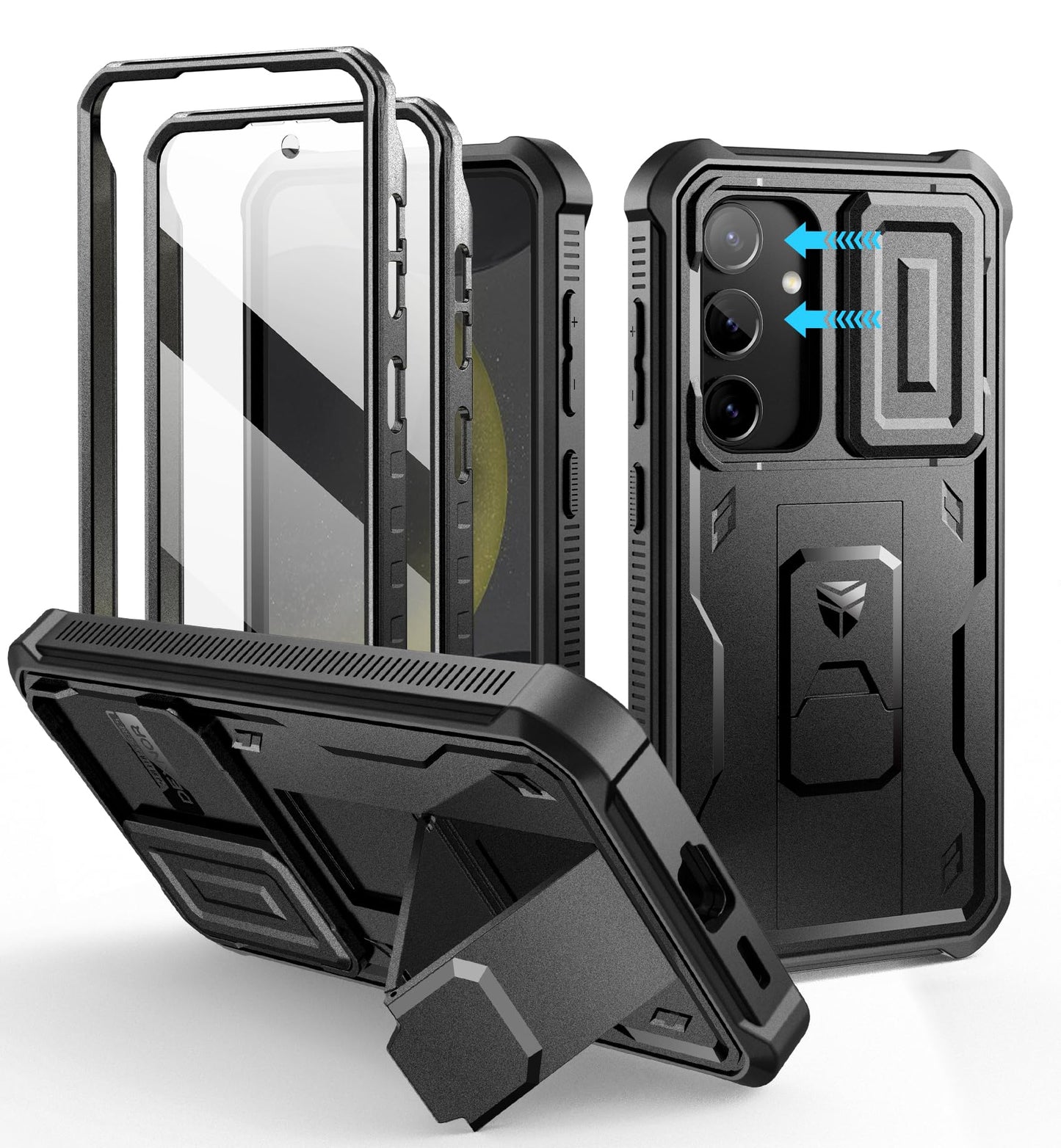 Dexnor for Samsung Galaxy S24 Case with Built-in Slide Camera Cover & Screen Protector & Kickstand, Heavy-Duty Shockproof Rugged Case Full-Body Bumper