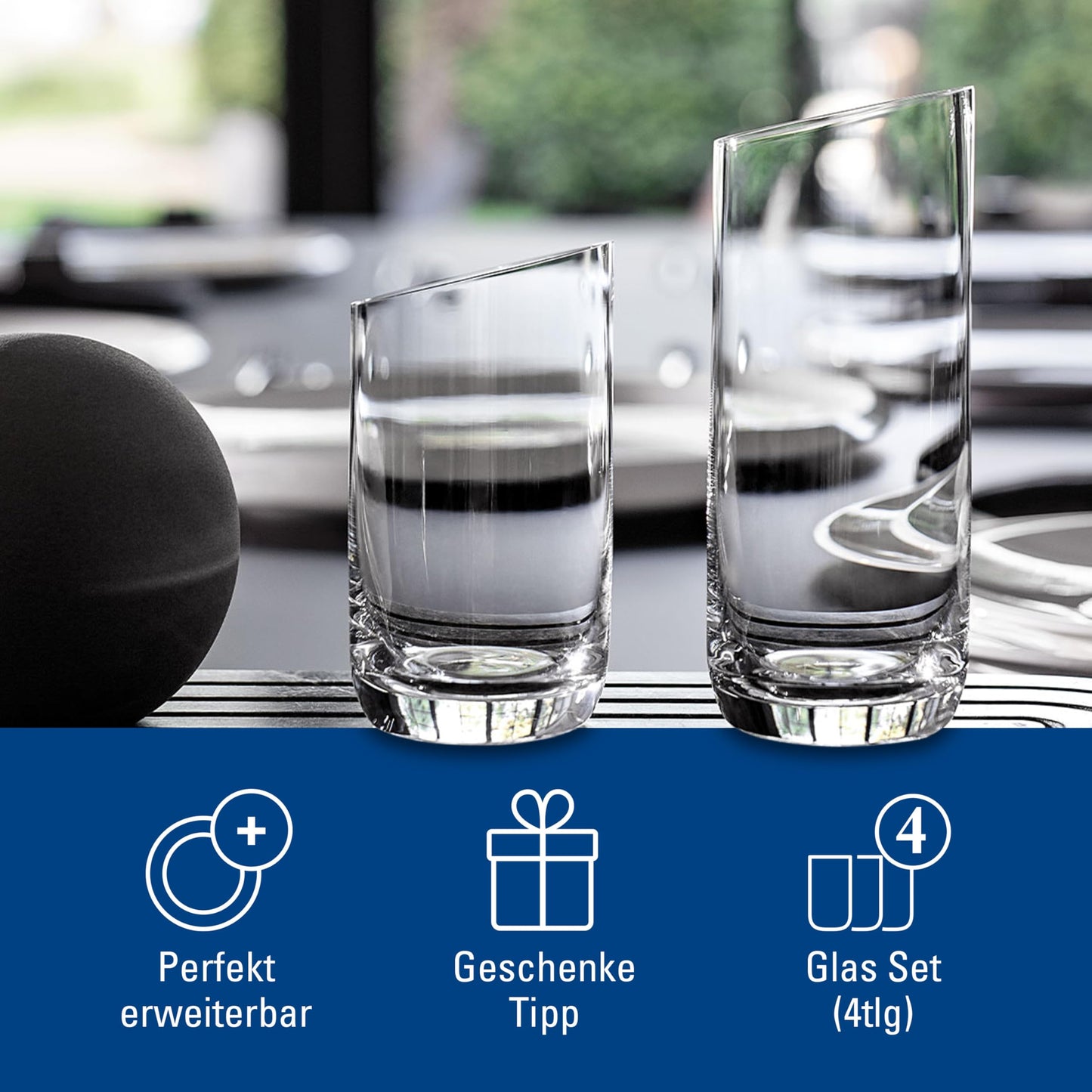 Villeroy & Boch - NewMoon Tumbler Set, 4 Pieces, Elegant, Modern Sloping Glass for Day-to-Day use, Crystal Glass, Transparent, Dishwasher Safe
