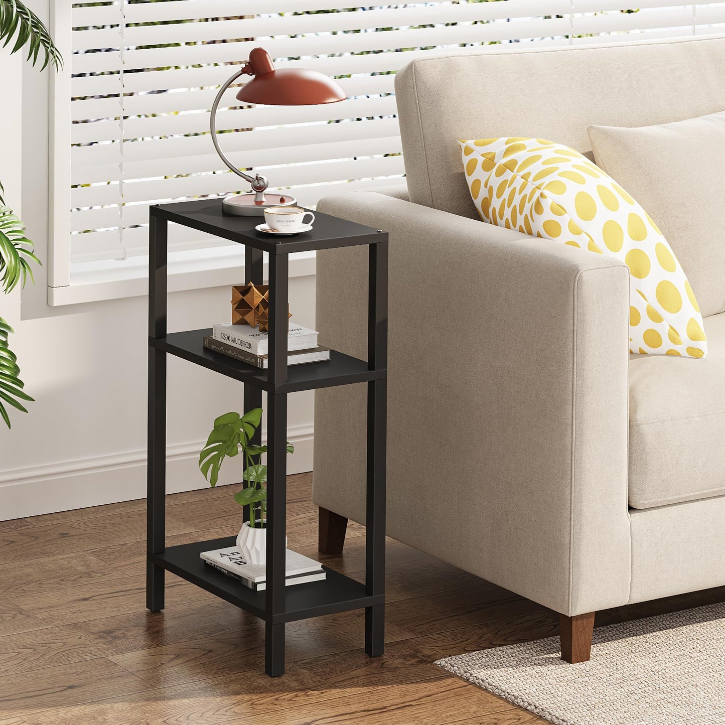 TUTOTAK Small Side Table, Narrow End Table, Skinny Sofa Table, Slim Nightstand, Couch Table, Living Room, Bed Room, Black TB01BK077EU