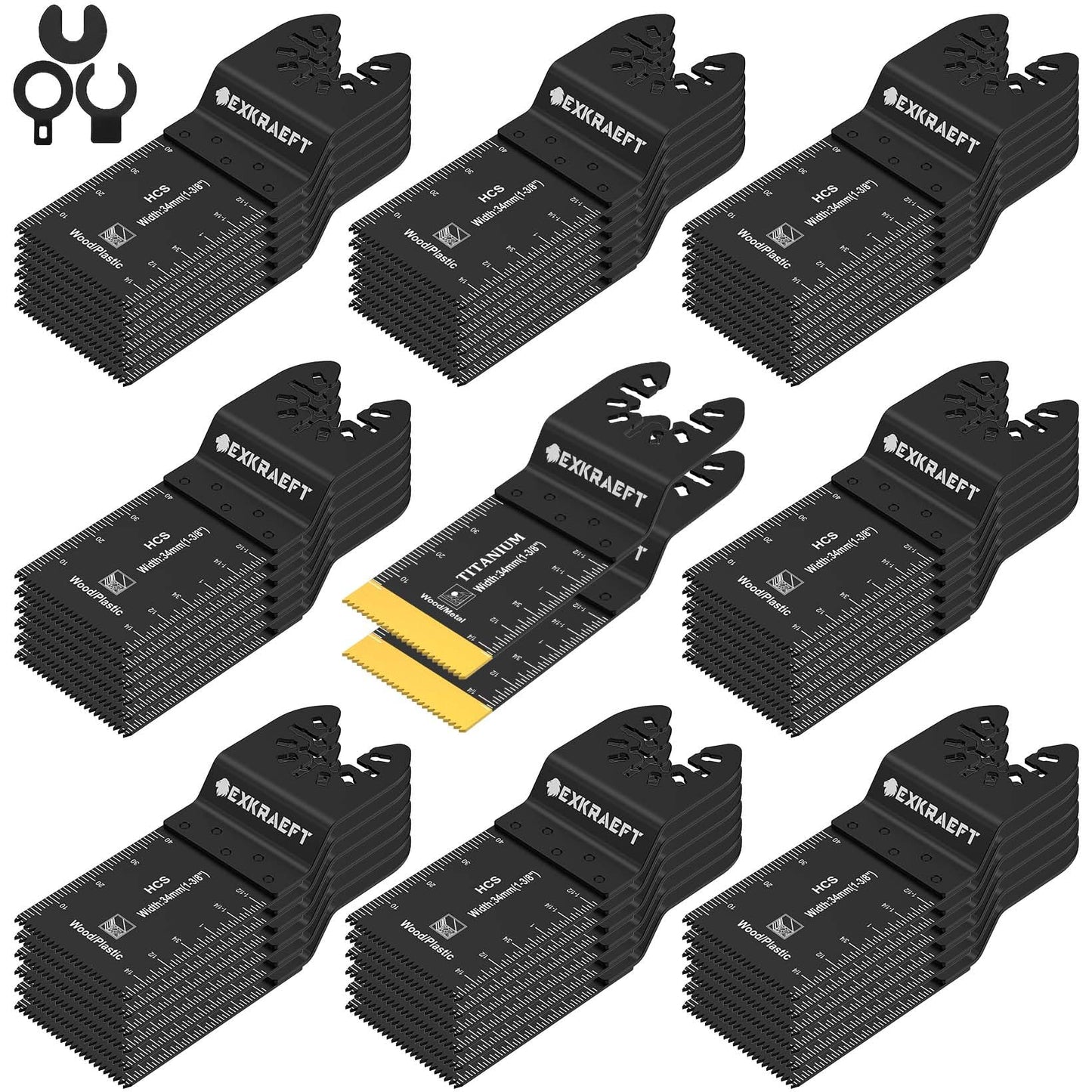EXKRAEFT 50 PCS Multi Tool Blade, Professional Universal Titanium Oscillating Saw Blades for Metal Nails, Wood and Plastic, Multi Tool Accessories Fit
