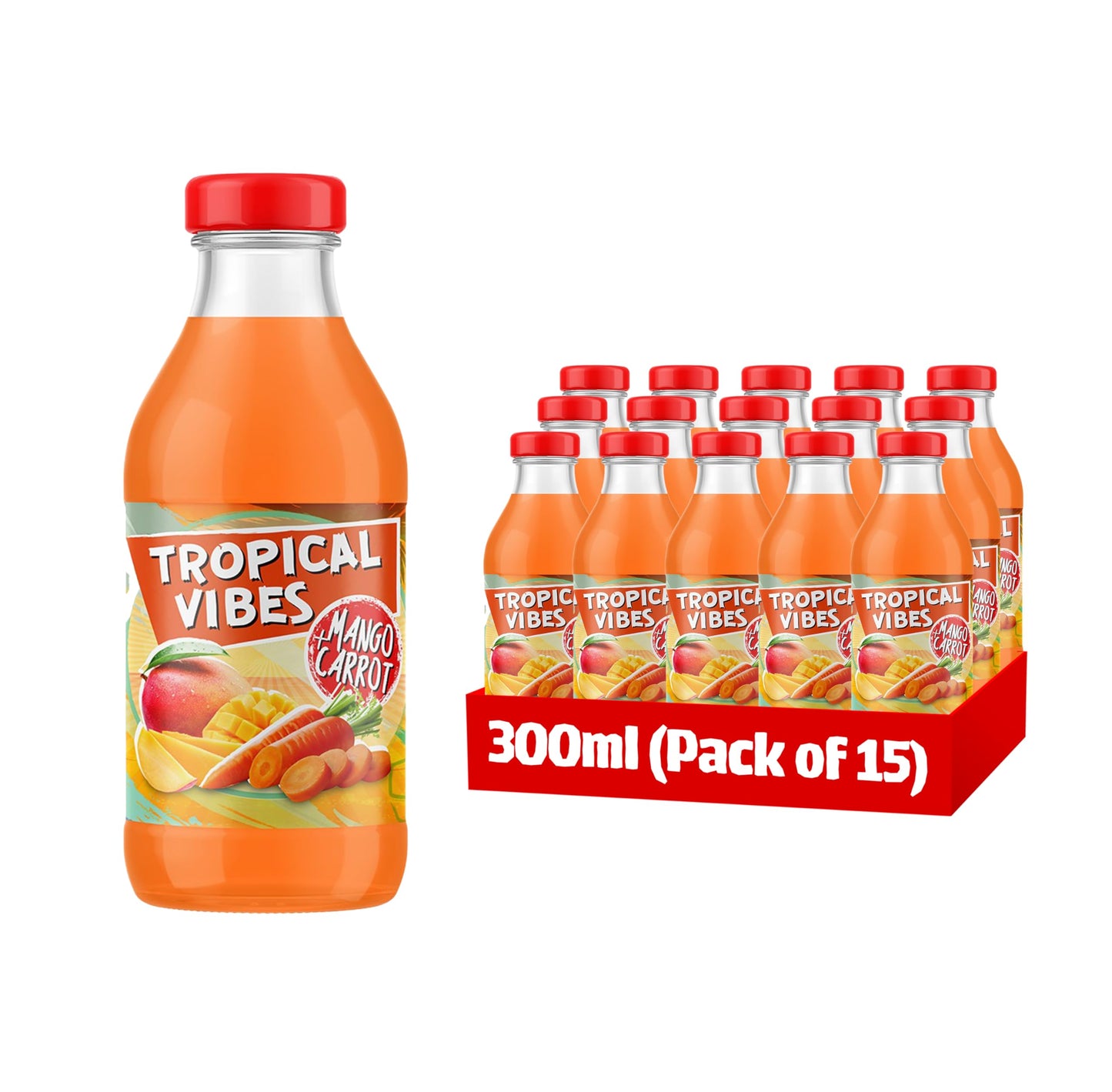 Tropical vibes Mango Carrot Drink, Exotic Flavors, Refreshing Summer Drink, Pack of 15.