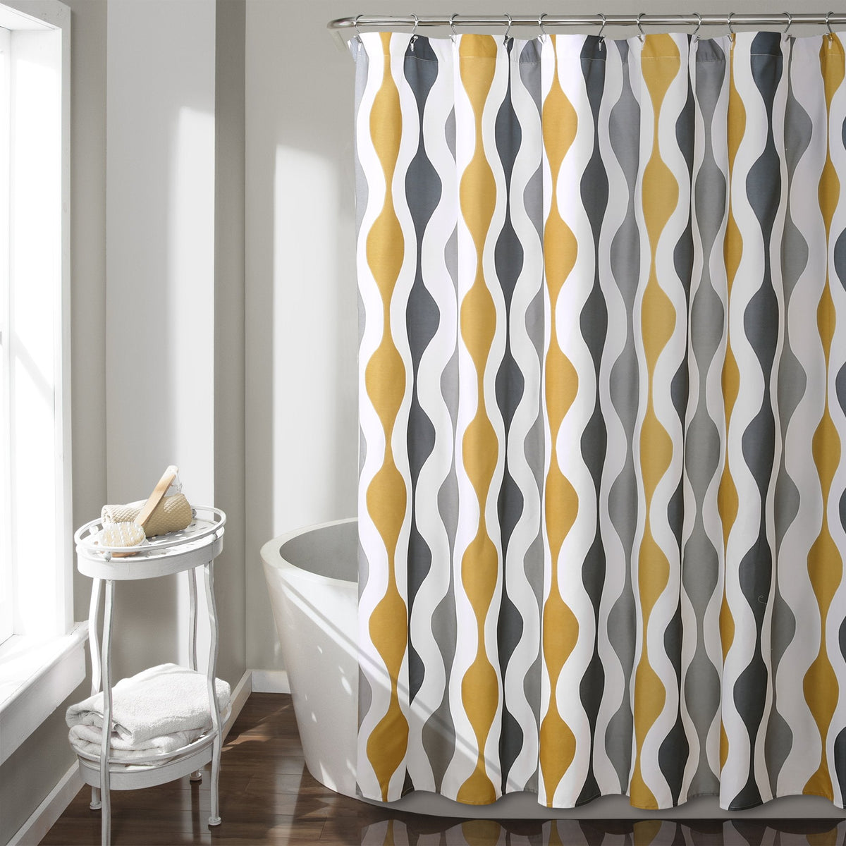 Lush Decor Mid Century Geo Shower Curtain, 72" x 72", Gold & Gray