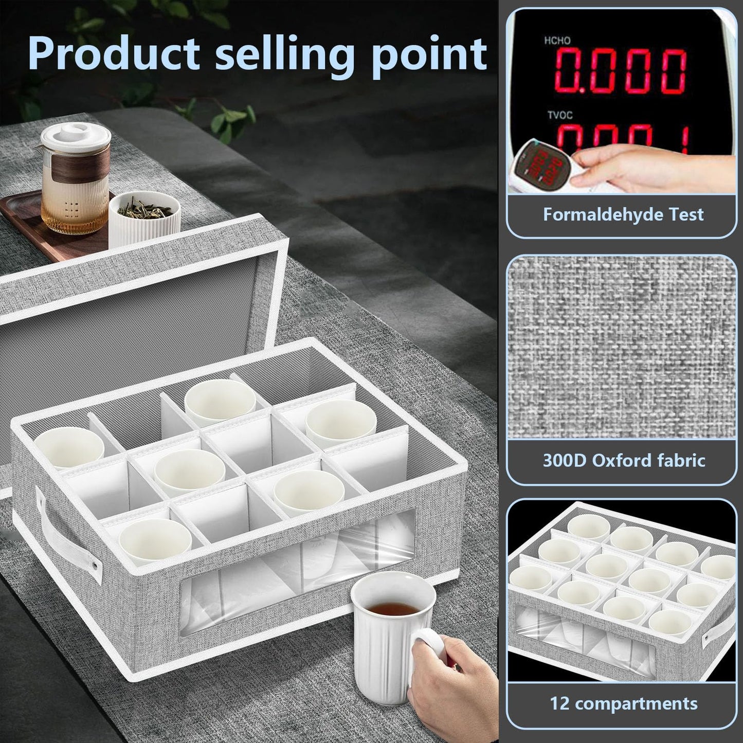 VERONLY 2 Pack Cup and Coffee Mug Storage Box Organiser with Dividers, China Storage Containers Hard Shell with 24 Compartments for Mugs Moving and