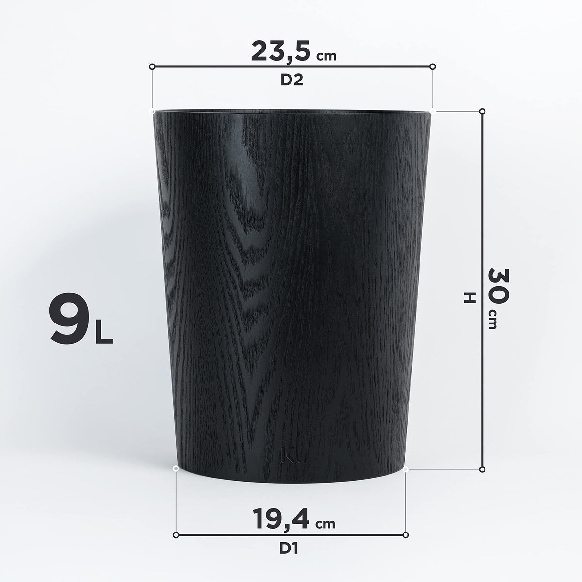Kazai. Real Wood Waste Paper Bin Brje | Modern Wooden Paper Basket for Office, Kids' Room, Bedroom and more | 9 liters | Oak black