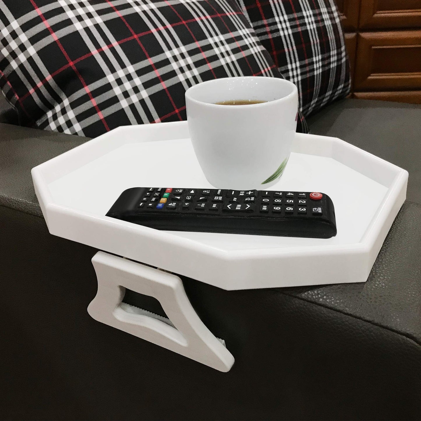 Clip-On Side Table for Sofa Armrest, Couch Tray for Drinks & Snacks(White)
