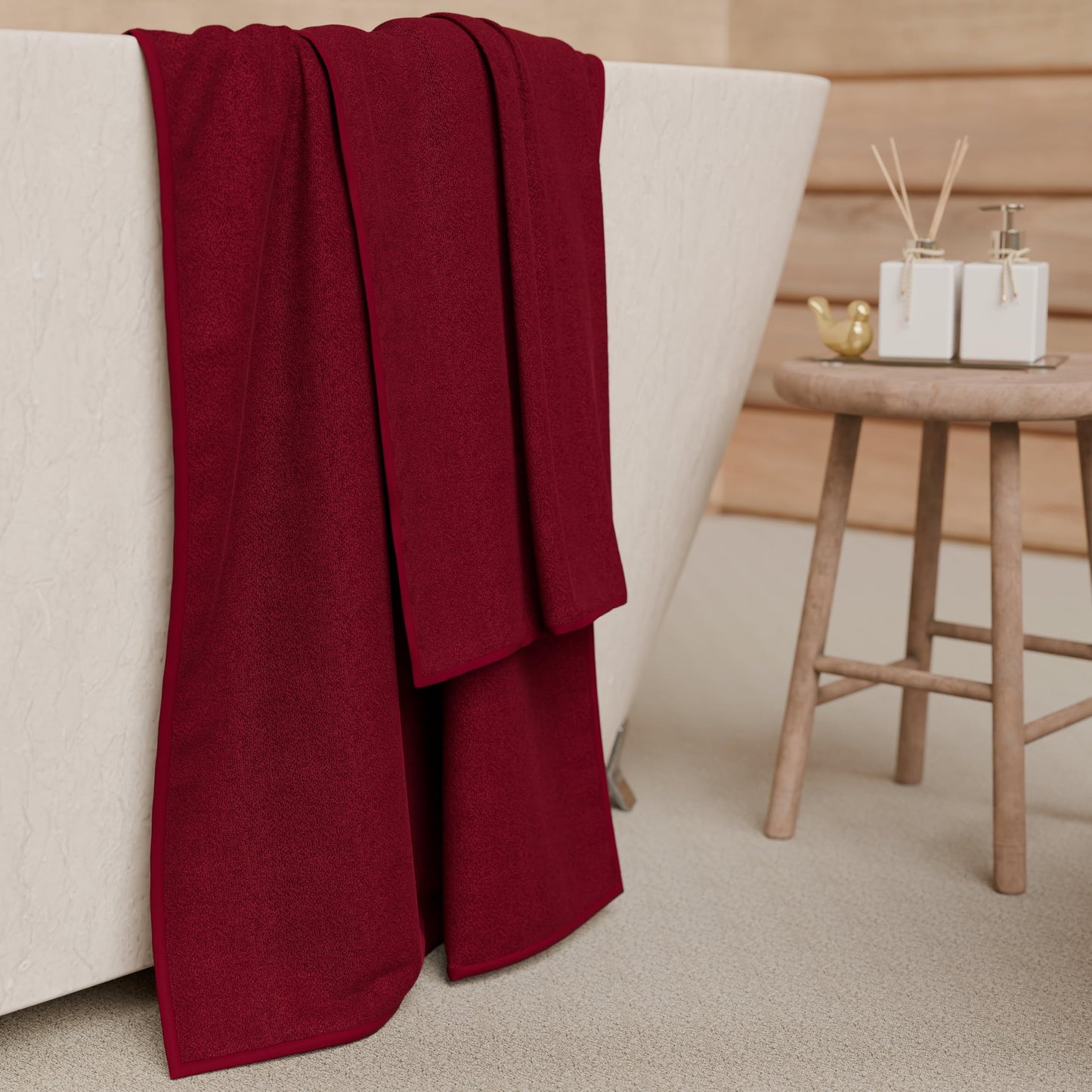 PETTI Artigiani Italiani - 100% Cotton Terry Bath Towels, 1+1 Towel Set, 2 Pieces 1 Face Towel and 1 Hand Towel, Burgundy Towels