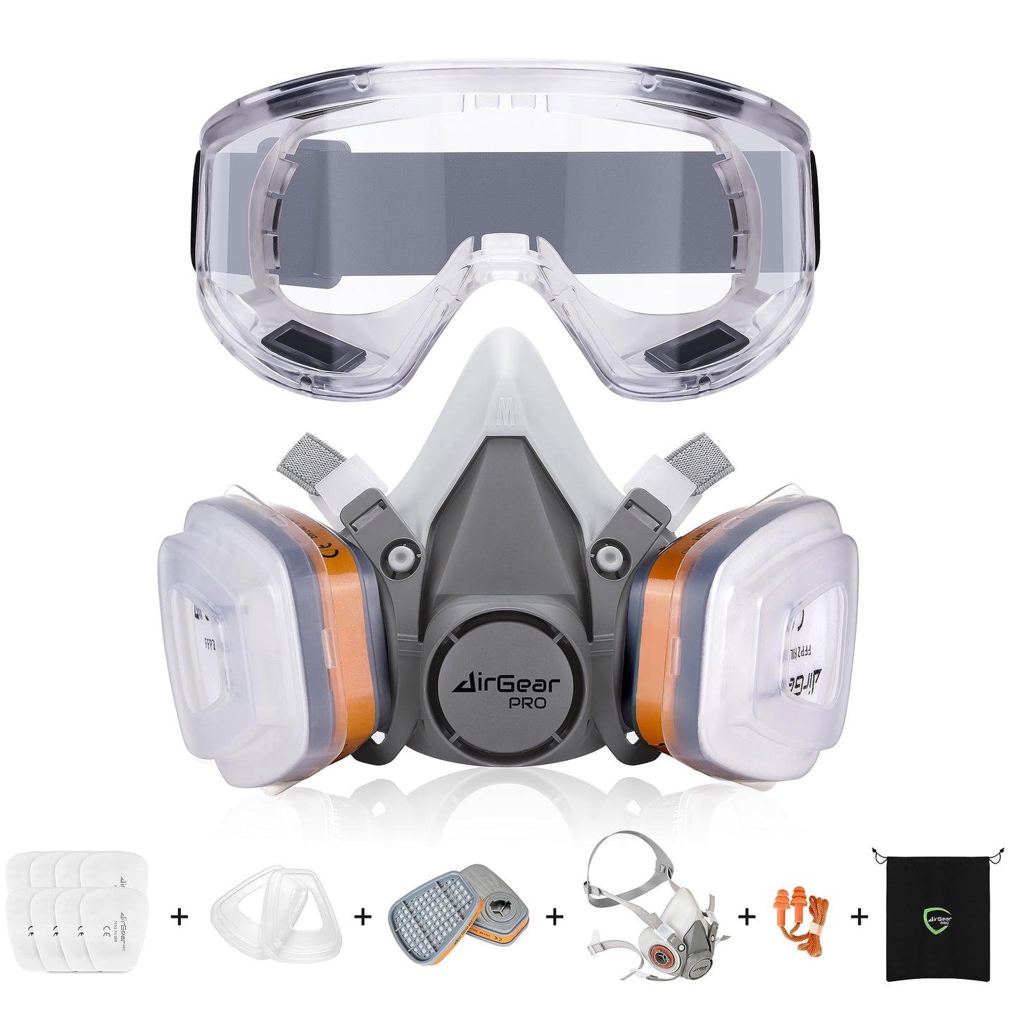 AirGearPro G-500 Reusable Respirator Mask with A1P2 Filters and Safety Goggles | Anti-Dust Gas mask Ideal for Spray painting, Sanding, Pesticide