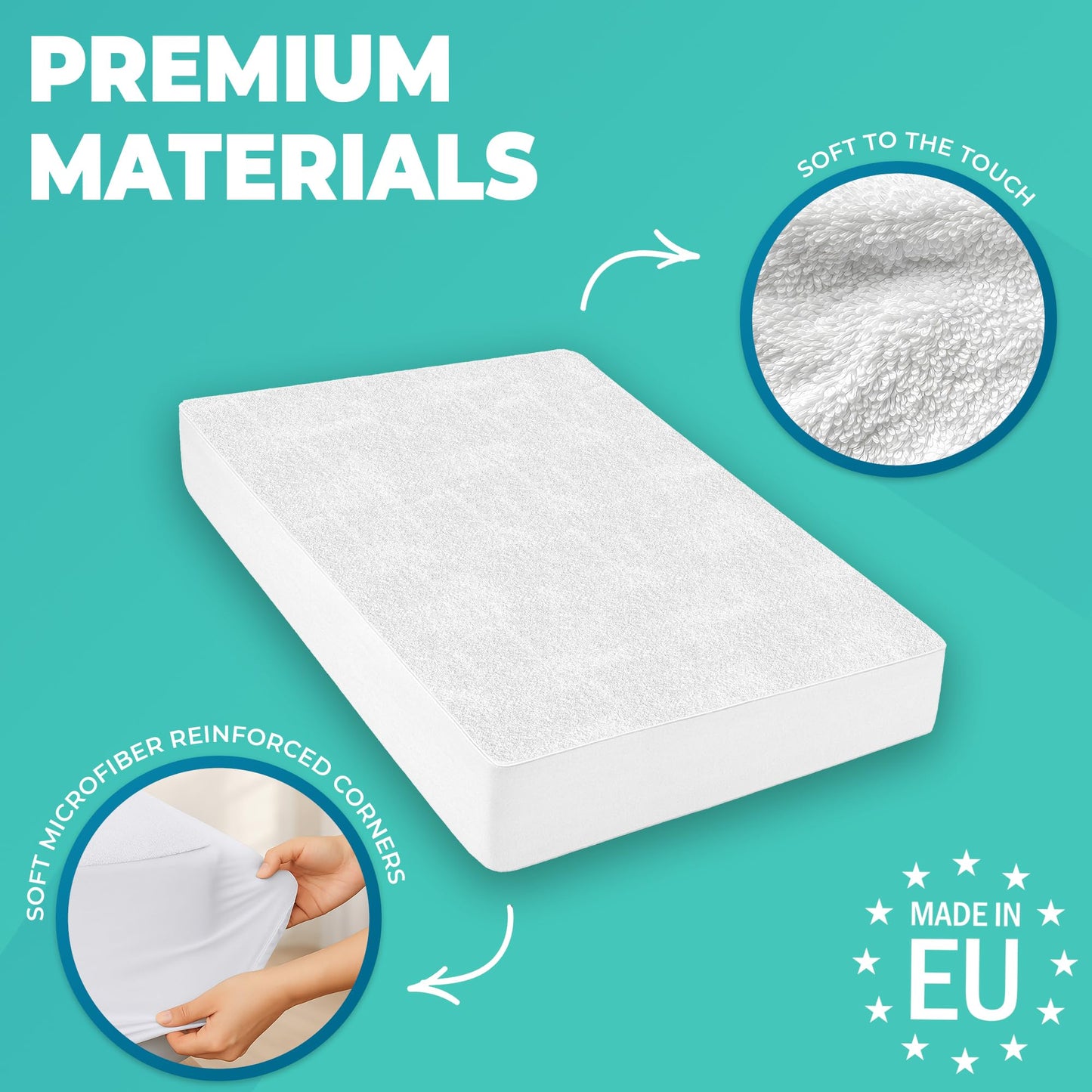 Mattress Protector Double Bed Waterproof 140x200 cm Premium Cotton Terry Bed Fitted Sheet with Microfiber Corner Soft and Breathable Mattress