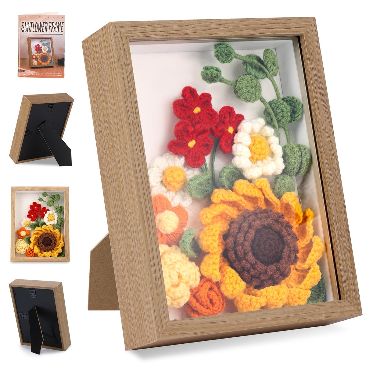 Qzma Sunflower Crochet Kit, Knitting and Crochet, Crochet Kit for Beginners, Home Decor, Handicrafts, Including Photo Frame, Instruction