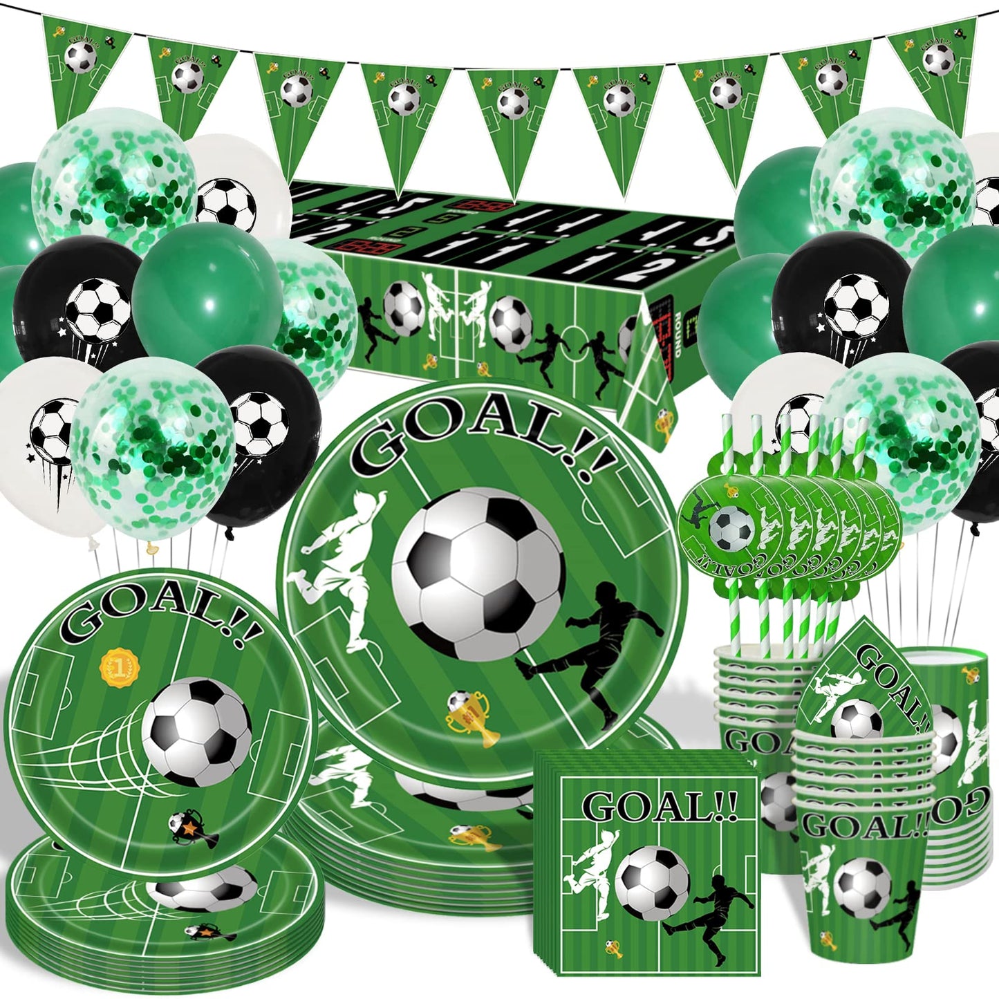 Football Birthday Party Tableware Set, Plates Cups Napkins Tablecloth Banners Straws Balloons Set for Football Decorations for Boys Girls Kids ?20