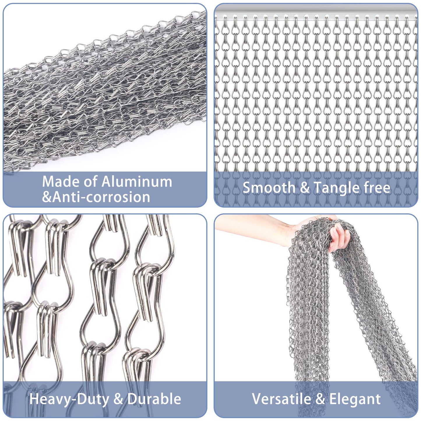 VerRich Silver 90 * 200cm Aluminium Chain Curtain Door Fly Screens Metal Fly Curtain Insect Blinds Pest Control