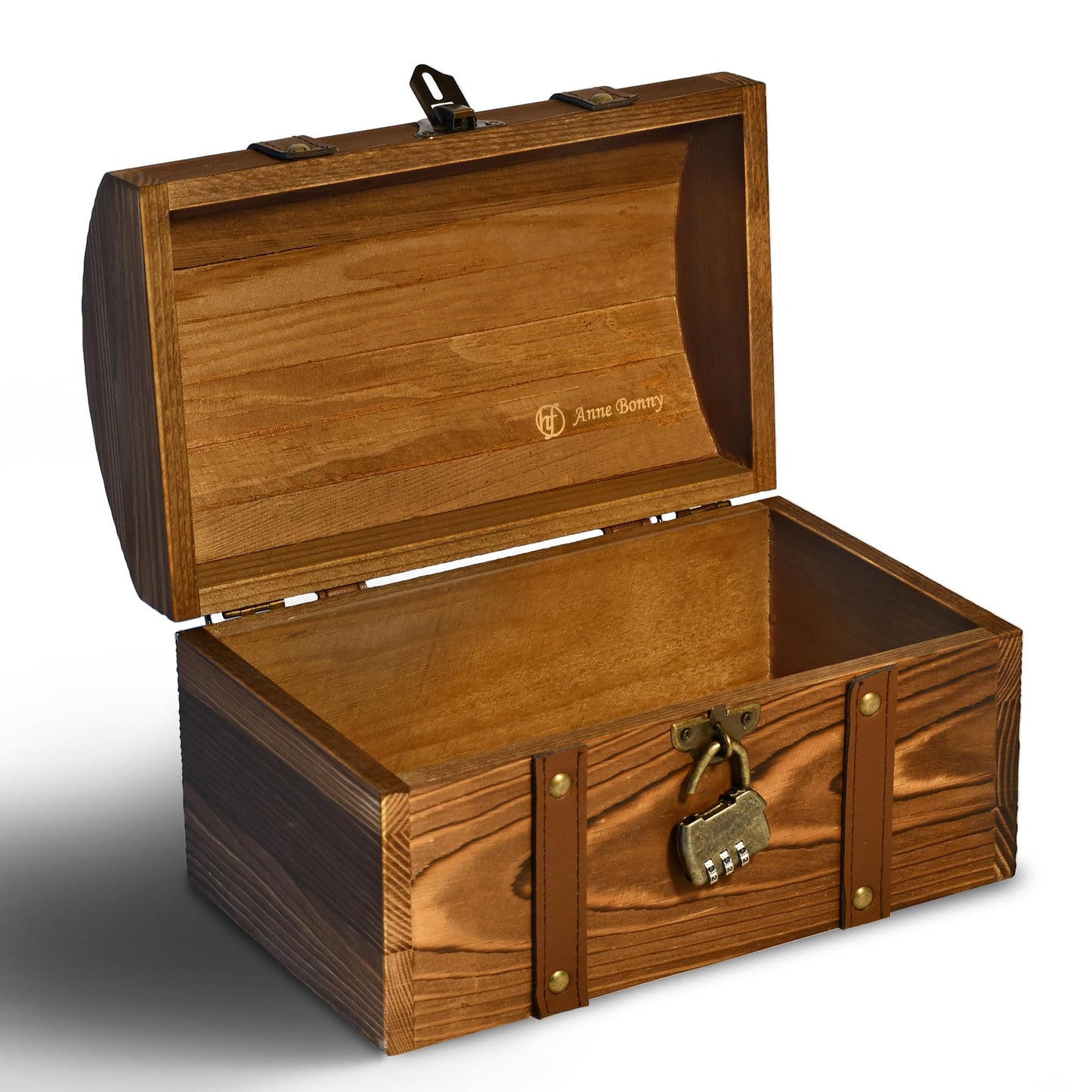 Heimfreude Treasure Chest "Anne Bonny" 25 x 15.5 x 15.5 cm Made of Solid Pine Wood with Lock for a Gift, Decorative Wooden Box for Storage or as a
