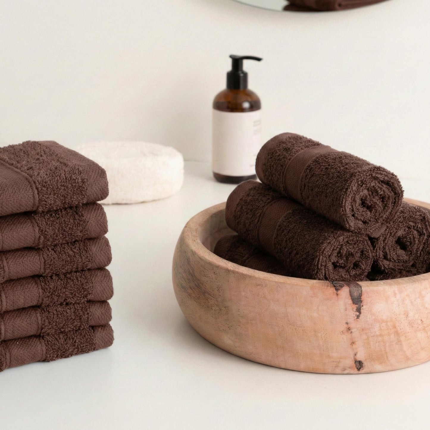 Todocama - Set of 12 Hand Towels (30 x 30 cm) 100% Soft and Absorbent Cotton, 550 gsm Premium, (Chocolate)