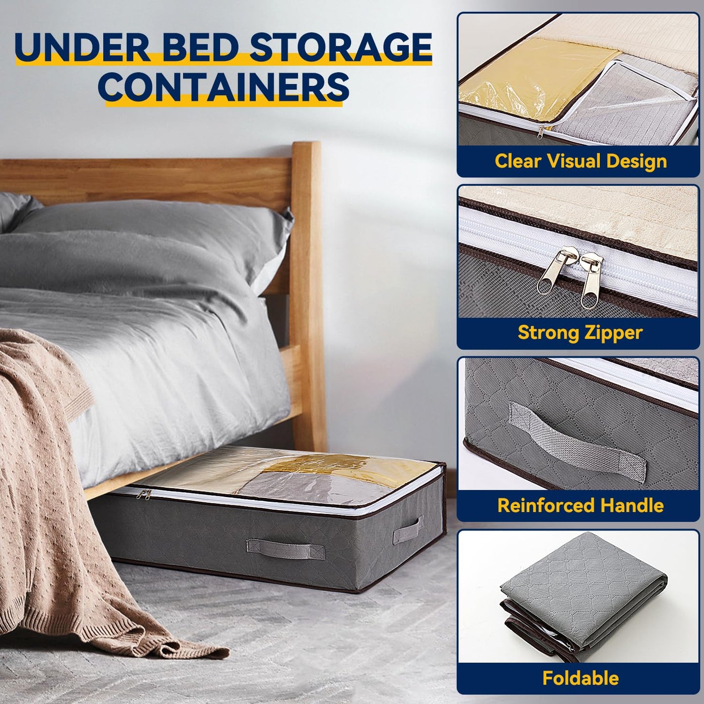 Boic 2 Pack 90L Underbed Storage Bags, Under Bed Storage Box With Lid, Clothes Storage Bag Foldable