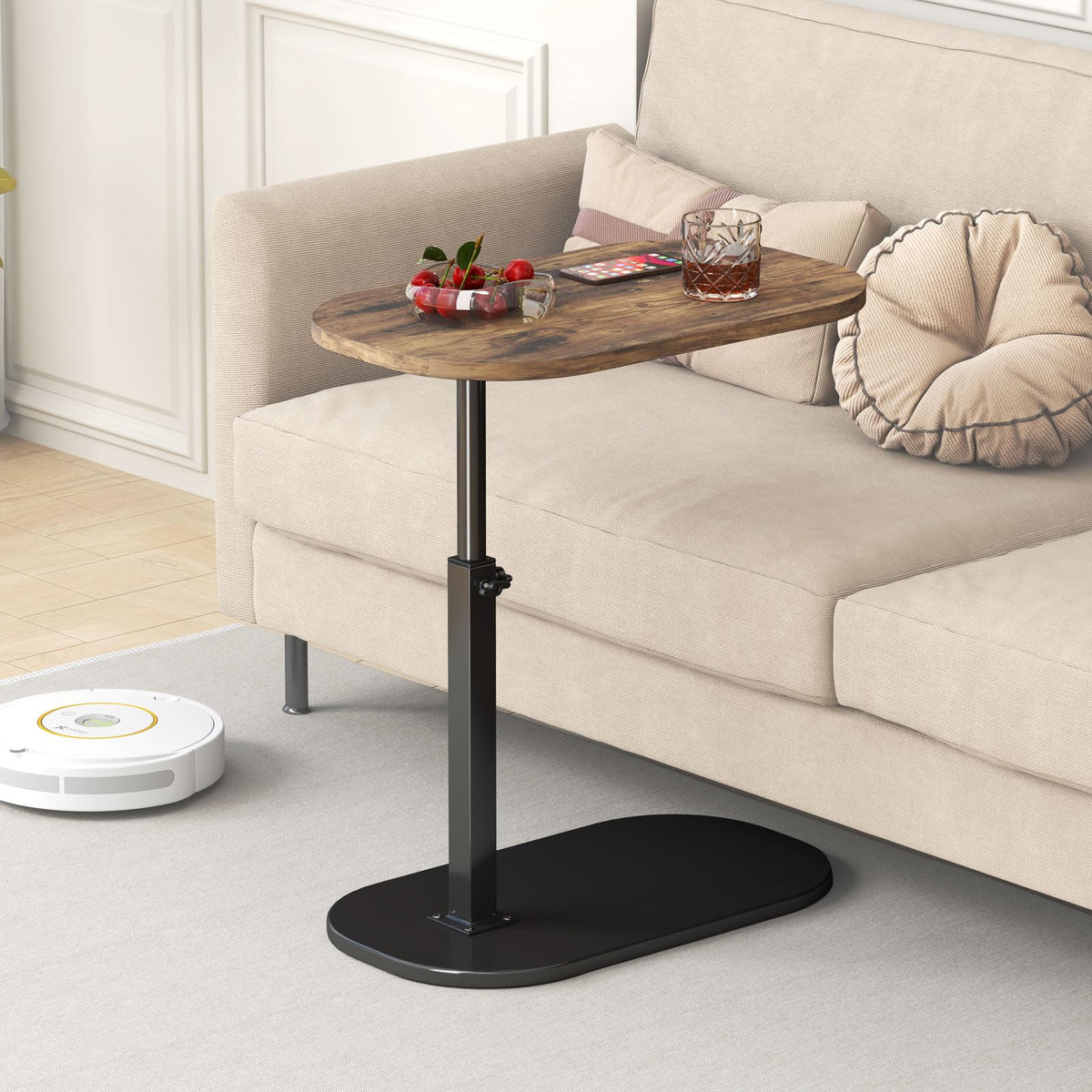 C Shaped Side Table Adjustable Height, 360°Swivel Sofa Side Table That Slide Under, Small Coffee End Table for Couch and Bedside