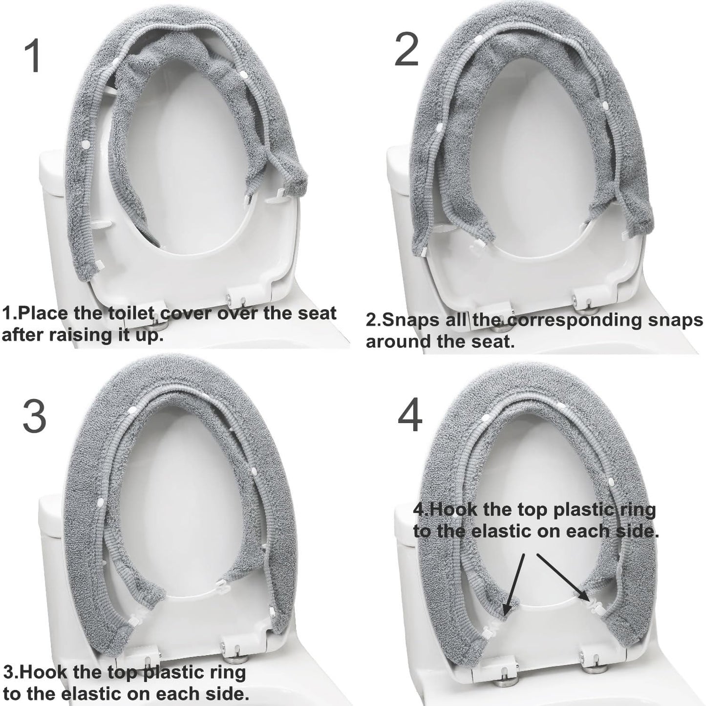 Bathroom Soft Thicker Warmer Stretchable Washable Cloth Toilet Seat Cover Pads (Gray/3pcs)