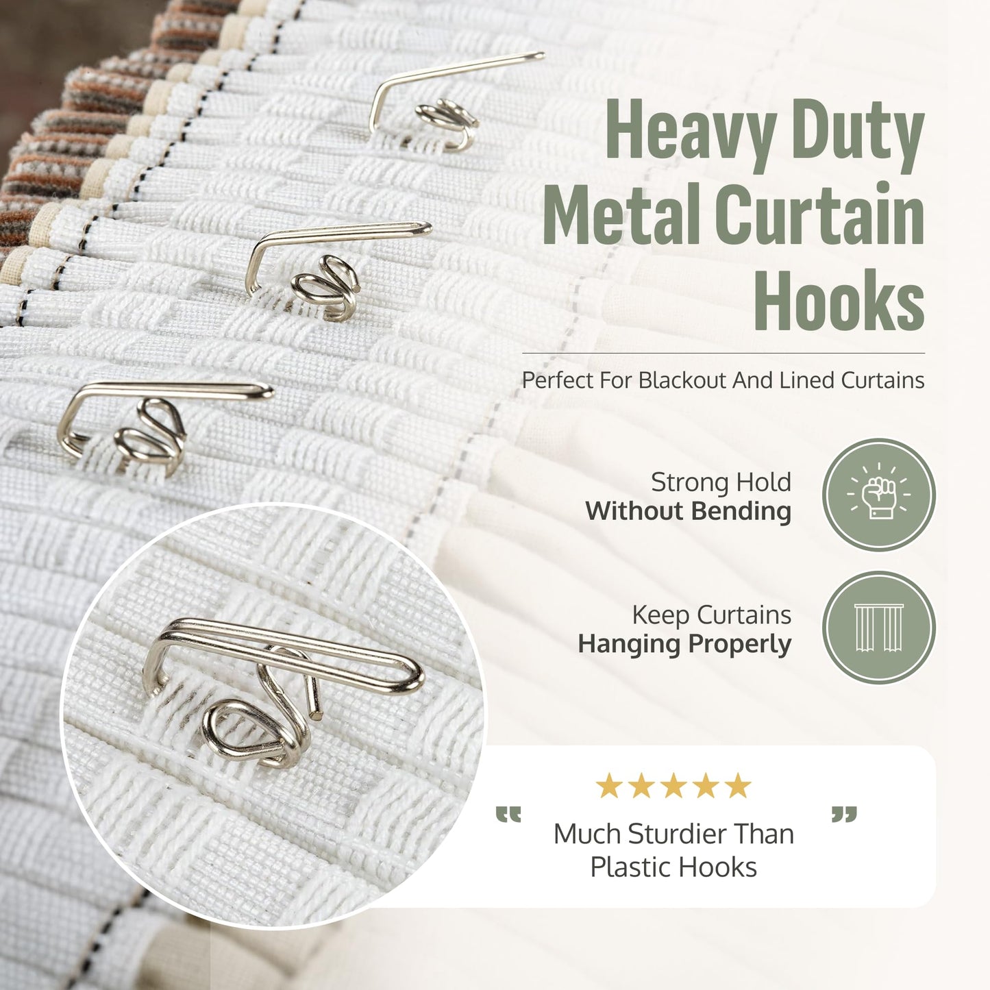 Metal Curtain Hooks - Heavy Duty Zinc Plated Curtain Hooks, 50 Pack for Pencil Pleat & Pinch Pleat Curtains, Heading Tape, Pole Rings, Tracks