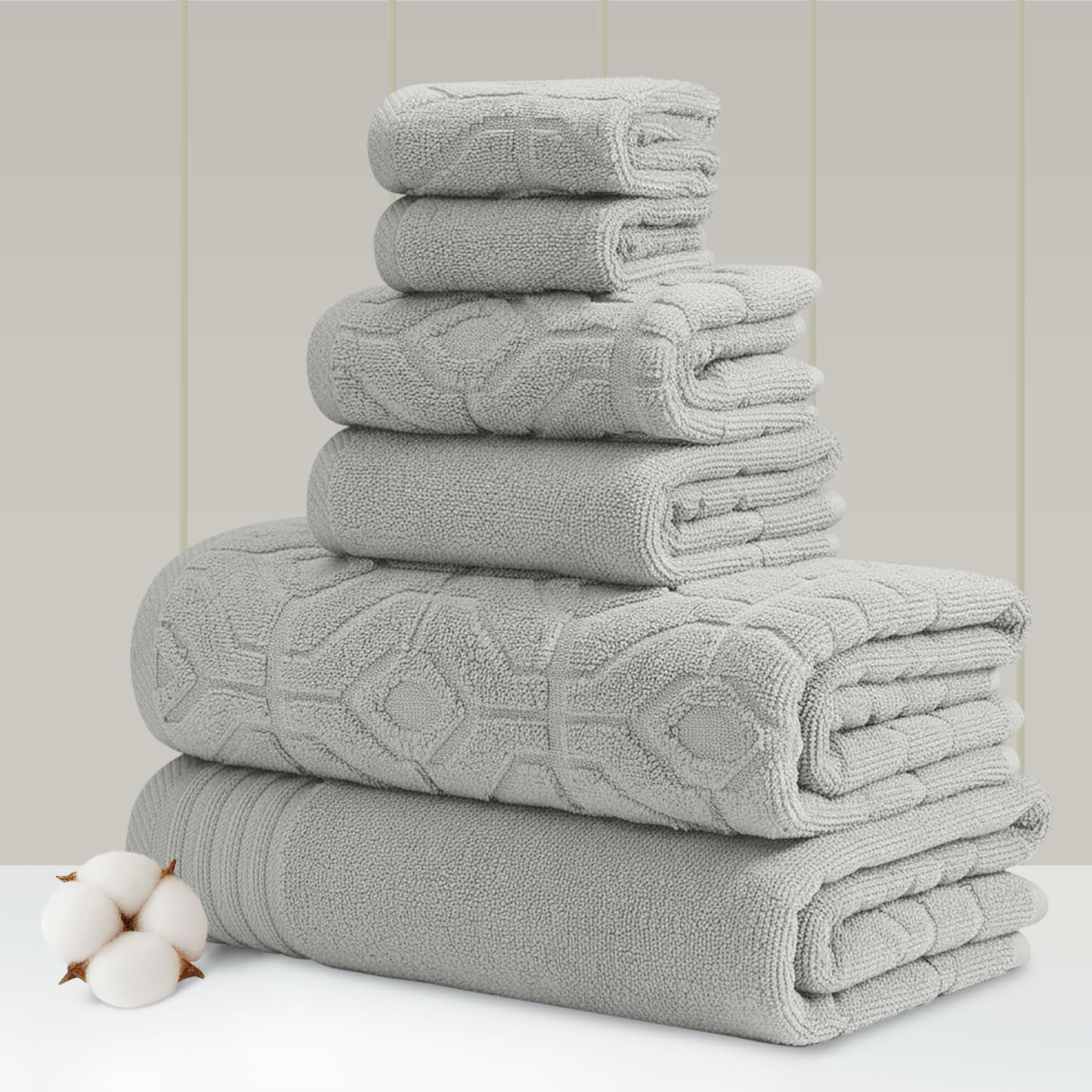 Amrapur Overseas 6-Piece Yarn Dyed Diamond Gate Jacquard Towel Set Silver