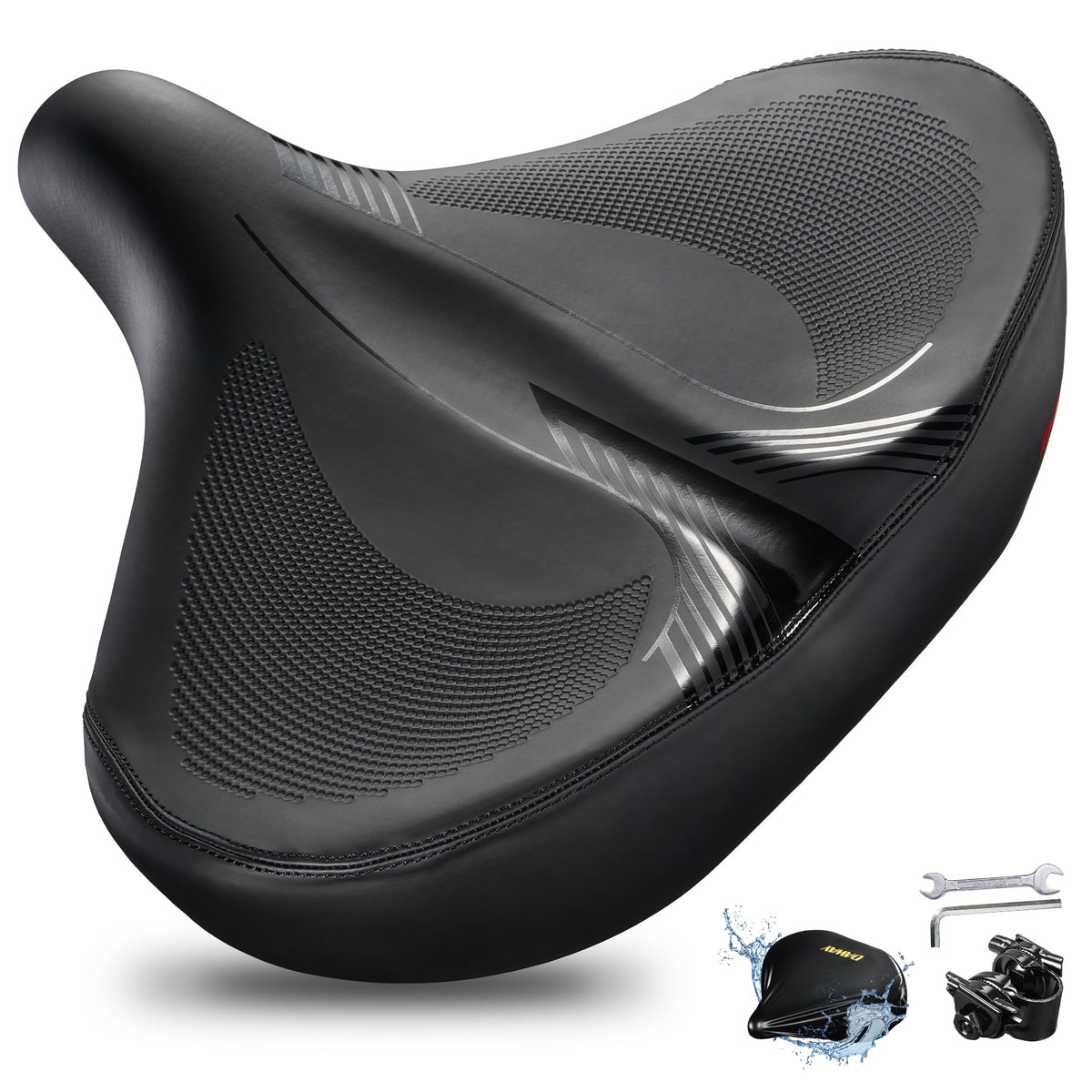 DAWAY W60 Extra Wide Bike Seat - Ultra Comfortable Memory Foam Saddle for Outdoor Indoor Rides, Ergonomic, with Shock Absorbers, Universal Fit for