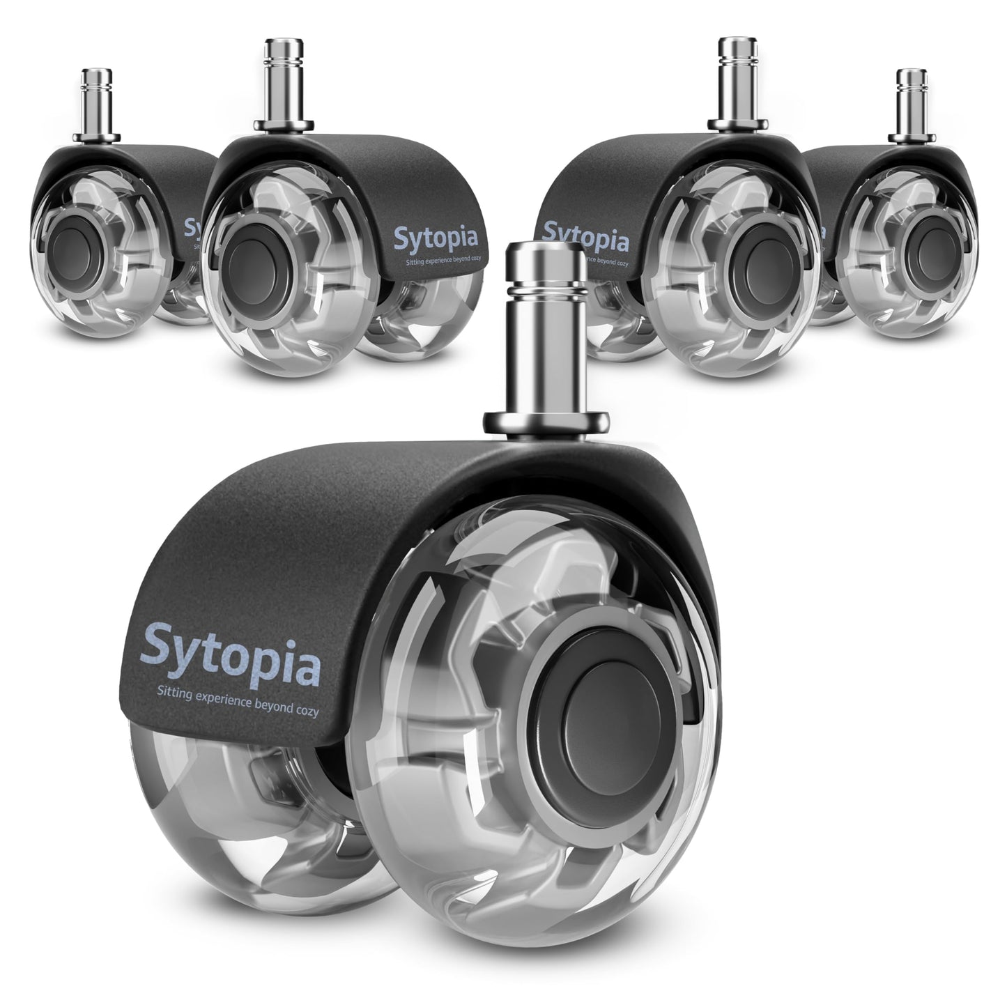 Sytopia Office Chair Wheels With 11×22mm Pin, Universal Fit 2-Inch Castors Replacement, Dual Wheel Rubber Smooth & Silent Chair Casters Wheels