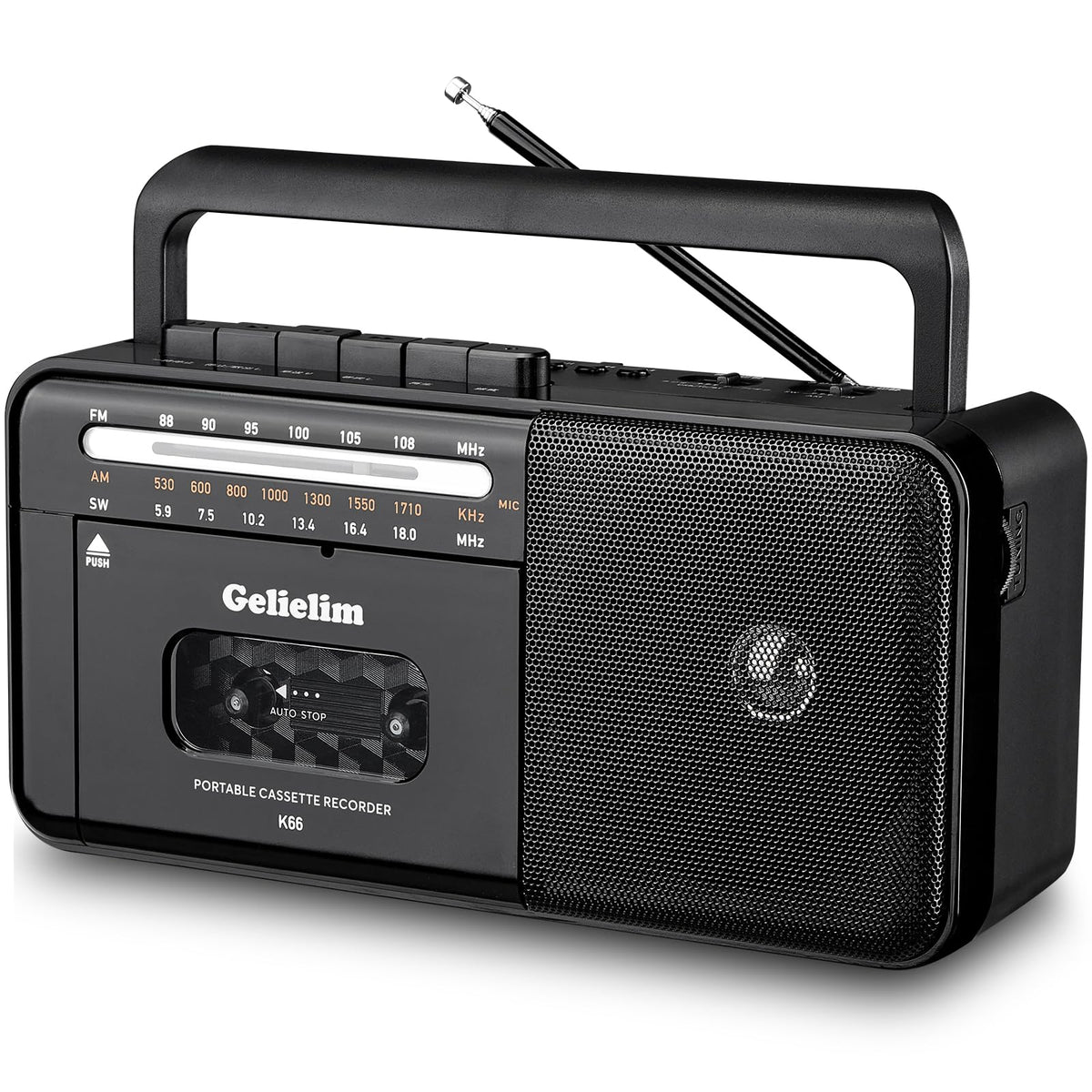 Gelielim Portable Cassette Player, Cassette Recorder Blutooth Boombox, Cassette Tape Player AM/FM/SW Radio Stereo, 8W Speaker&Earphone Jack, Support